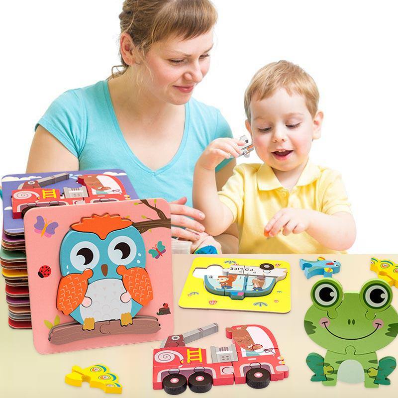 NanaBaby จิ๊กซอว์ไม้ จิ๊กซอเด็กเล็ก 3D Wooden Jigsaws รูปสัตว์ ของเล่นไม้ ของเล่นเสริมพัฒนาการเด็กเล็ก