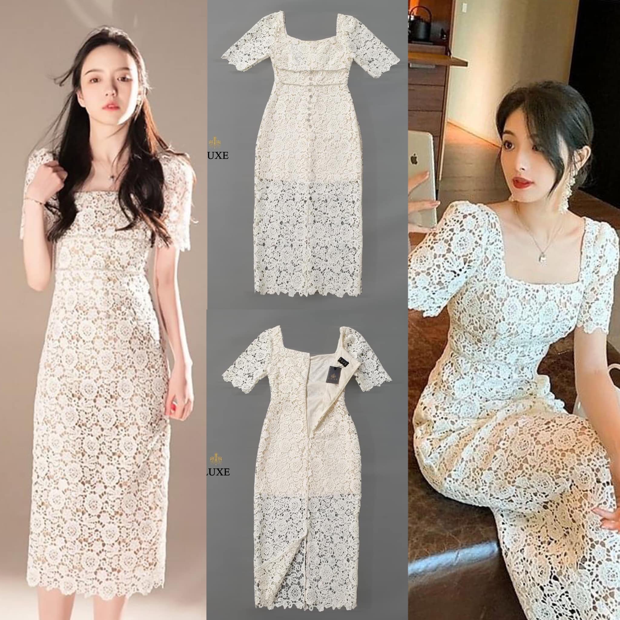 เดรสเสื้อเหลี่ยมแขนสั้น ประดับคริสตอล ที่ตัวเสื้อด้านหน้า กระโปรงทรงสอบ แพทเทิร์นเข้ารูปพอดีตัว ทรงสวย คัตติ้งเนี้ยบ สินค้าคุณภาพ (พร้อมส่ง)