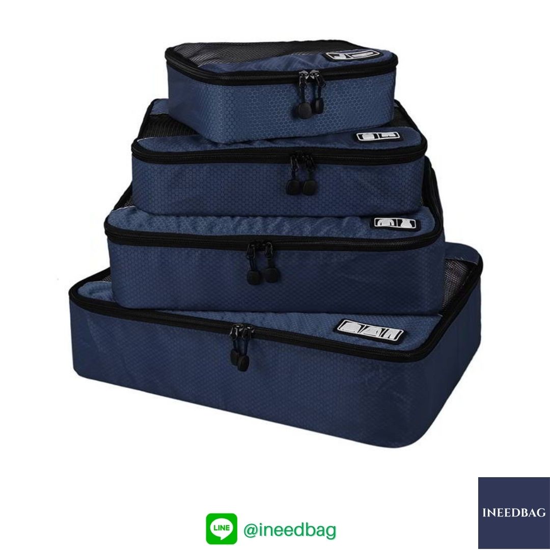 Bagsmart กระเป๋าจัดระเบียบเดินทาง 4 ใบต่อชุด ใส่เสื้อผ้า ชั้นใน ถุงเท้า เข็มขัด (ฺNavy Blue) (Bagsmart Packing Cubes 4-Pcs Travel Organizer)