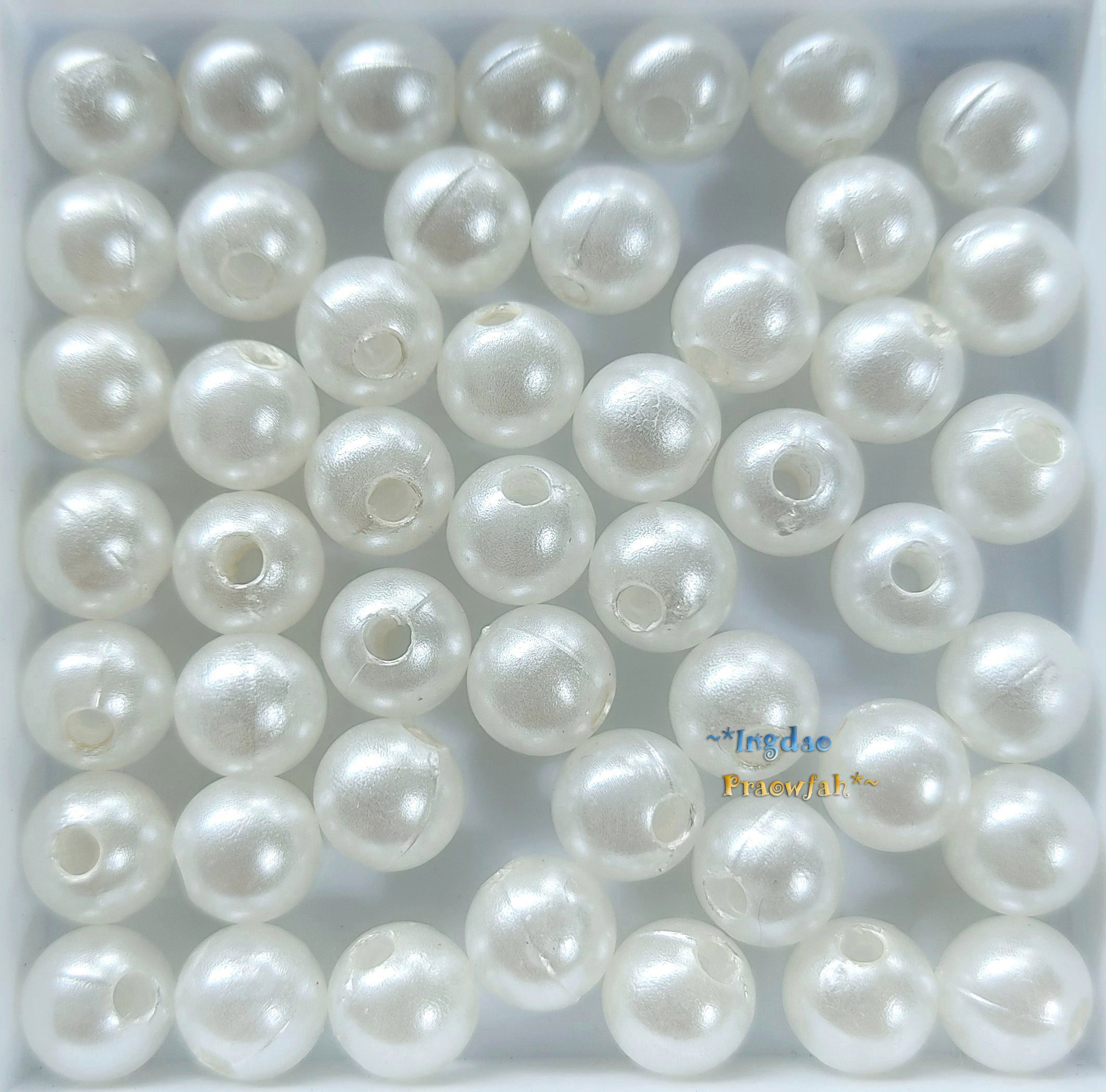 APEARL-8ow มุกอะคลีลิกทรงกลม ขนาด 8 มิล. สีขาวออฟไวท์ (10 กรัม/40 ชิ้น)
