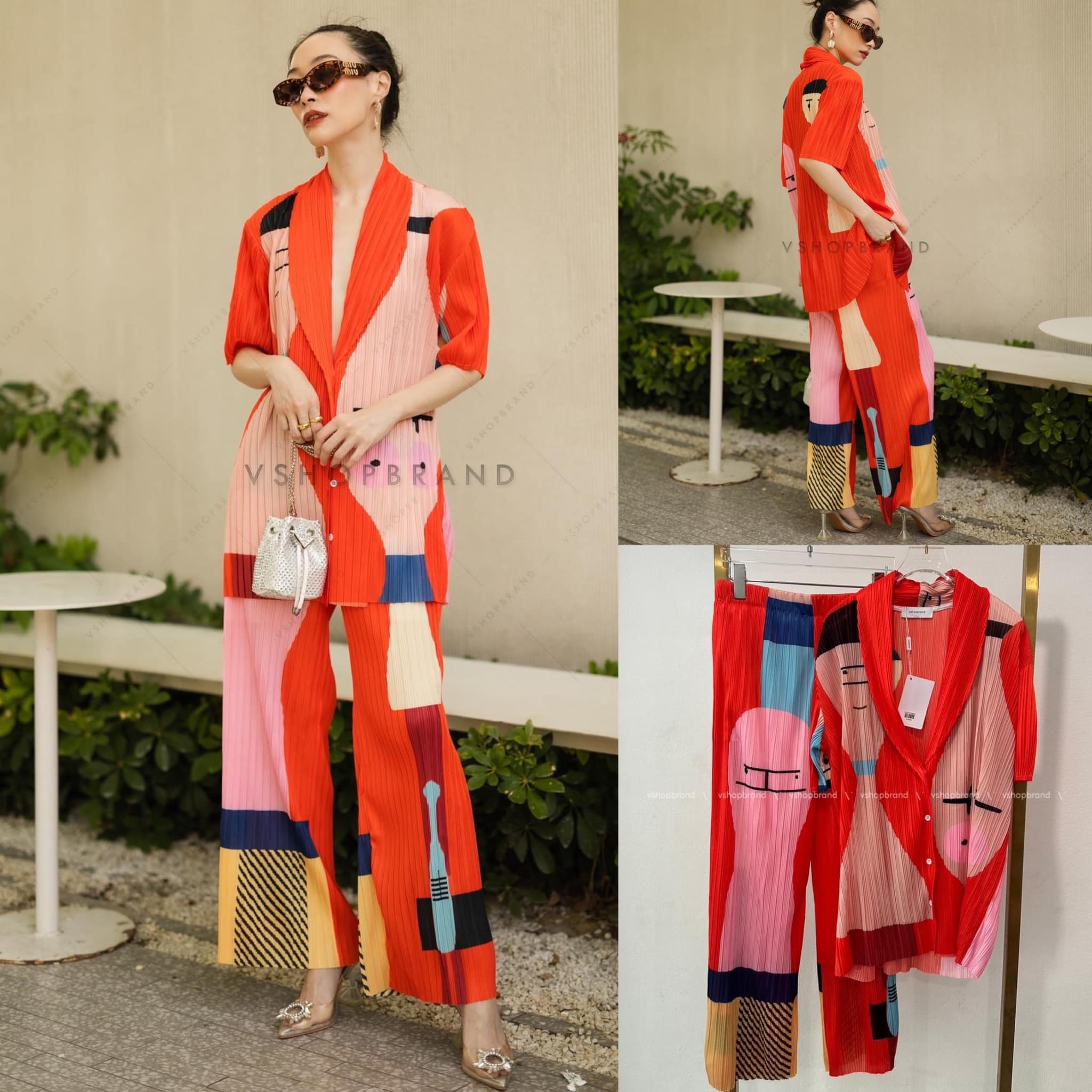 Set เสื้อเชิ้ตแขนสั้นผ้าอัดพลีทเด้ง พิมพ์ลายทั้งชุด แมทช์คู่กับกางเกงกางยาว เอวสม็อค ทรงเข้ารูปหน่อย ๆ ทรงสวยเป๊ะ มีซับ (ซับกางเกงช่วงบน) 👍🏻 สินค้าคุณภาพ (พร้อมส่ง)