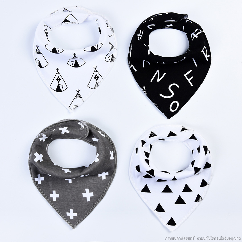 [แพค 4 ผืน] ผ้ากันเปื้อนเด็กอ่อน ผ้าซับน้ำลาย รูปสามเหลี่ยม เย็บประกบ 2 ชั้น หนานุ่ม ของใช้เด็กอ่อน 0-24 เดือน