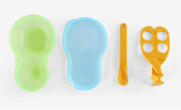 ถ้วยบดข้าวเด็ก ถ้วยป้อนข้าวเด็ก ชุดบดอาหารเด็ก ถ้วยอาหารเด็ก มีฝาปิด+ช้อนเด็ก+กรรไกรบดอาหาร (6 m+) BPA-Free