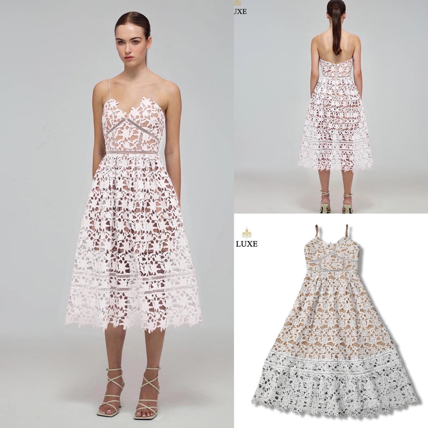 เดรสเสื้อสายเดี่ยวกระโปรงบานจับจีบ ทำจากผ้าลูกไม้โครเชต์ ทอลายสวยคมชัด คัตติ้งประณีต มีซิปหลังและซับในเต็มตัว สินค้าคุณภาพ (พร้อมส่ง)