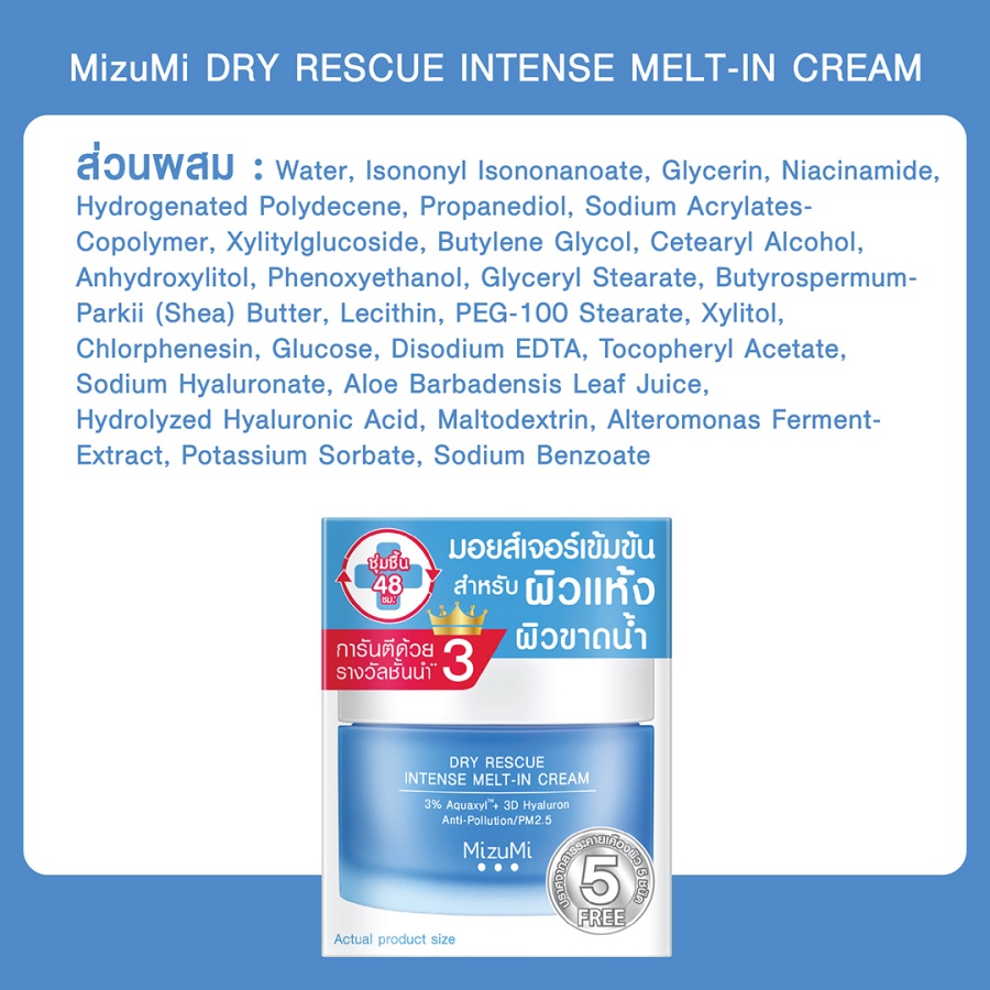 ฉลากส่วนผสม MizuMi Dry Rescue Ingredients list