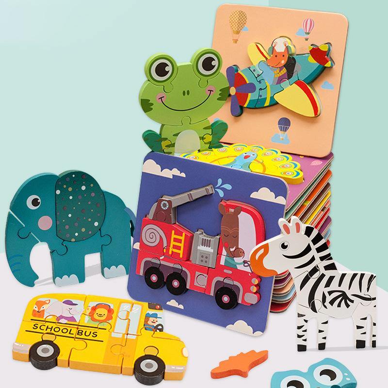 NanaBaby จิ๊กซอว์ไม้ จิ๊กซอเด็กเล็ก 3D Wooden Jigsaws รูปสัตว์ ของเล่นไม้ ของเล่นเสริมพัฒนาการเด็กเล็ก