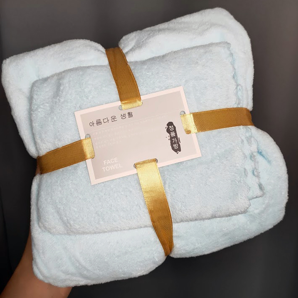 ผ้าขนหนูอาบน้ำ Set ผ้าเช็ดตัวใหญ่+ผ้าเช็ดผม แบรนด์เกาหลี เนื้อนุ่มสุดๆ เช็ดตัวเด็กทารกจนถึงผู้ใหญ่ บรรจุในถุงผ้าแก้ว