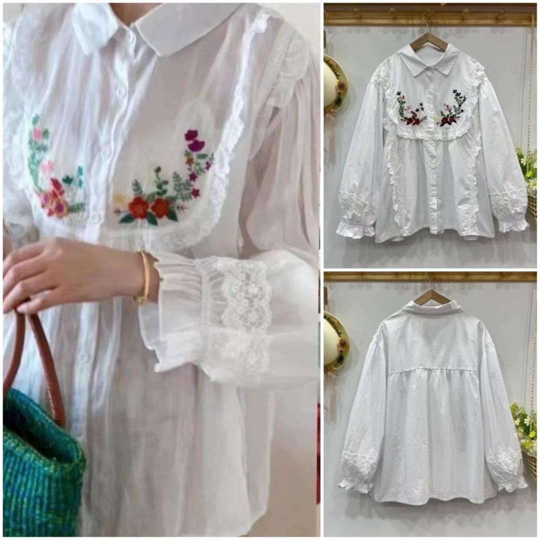 เสื้อญี่ปุ่นงานแท้นำเข้า ดีเทลงานปักสวย สไตล์ญี่ปุ่น งานทรงฟรีไซส์ใส่ได้ตลอด : สินค้าคุณภาพ (พร้อมส่ง)