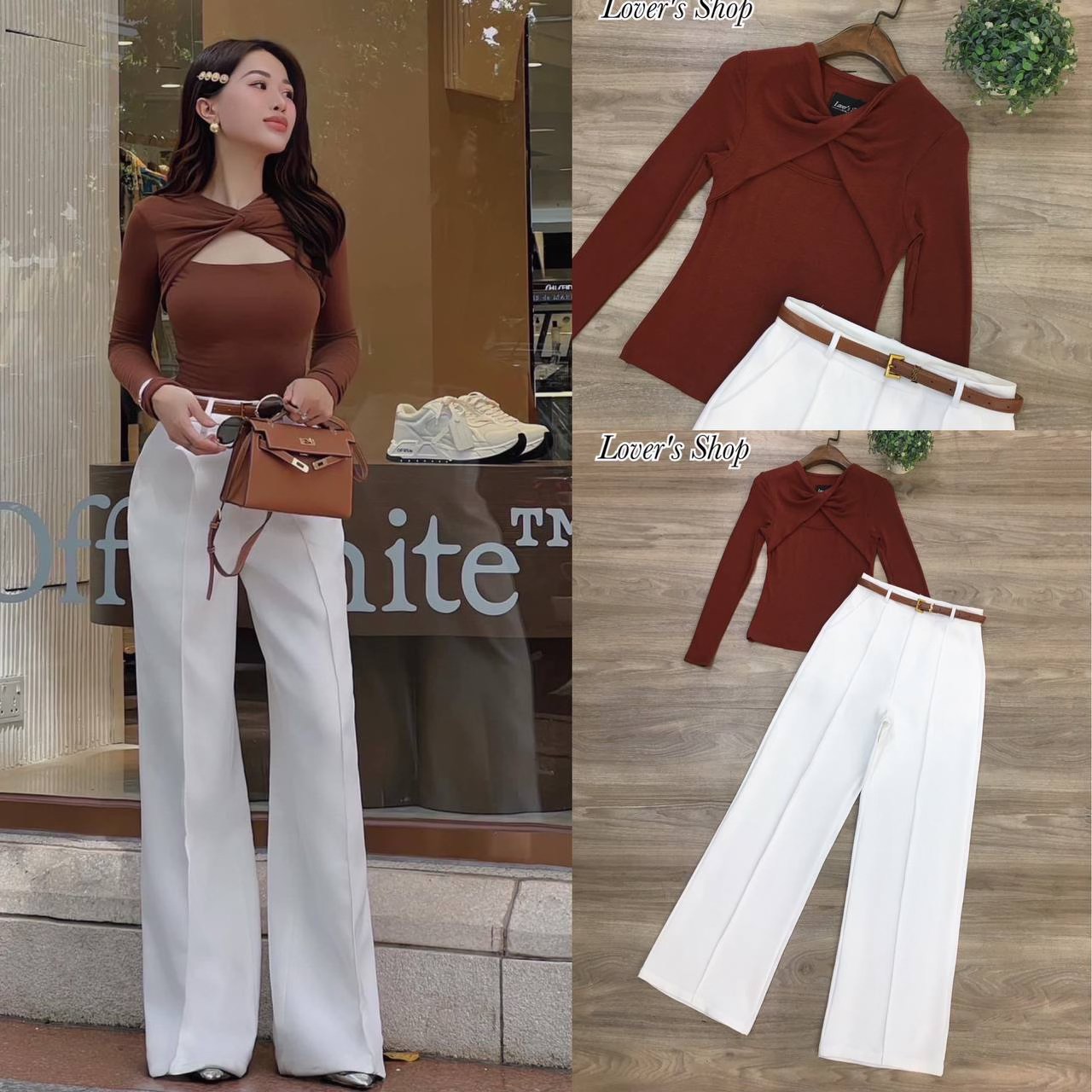 Set 3ชิ้น ลุคสุดแซ่บ แต่ยังคงความสวยหรู เสื้อยื้ดแขนยาว+กางเกงขายาว+เข็มขัด สินค้าคุณภาพ (พร้อมส่ง)