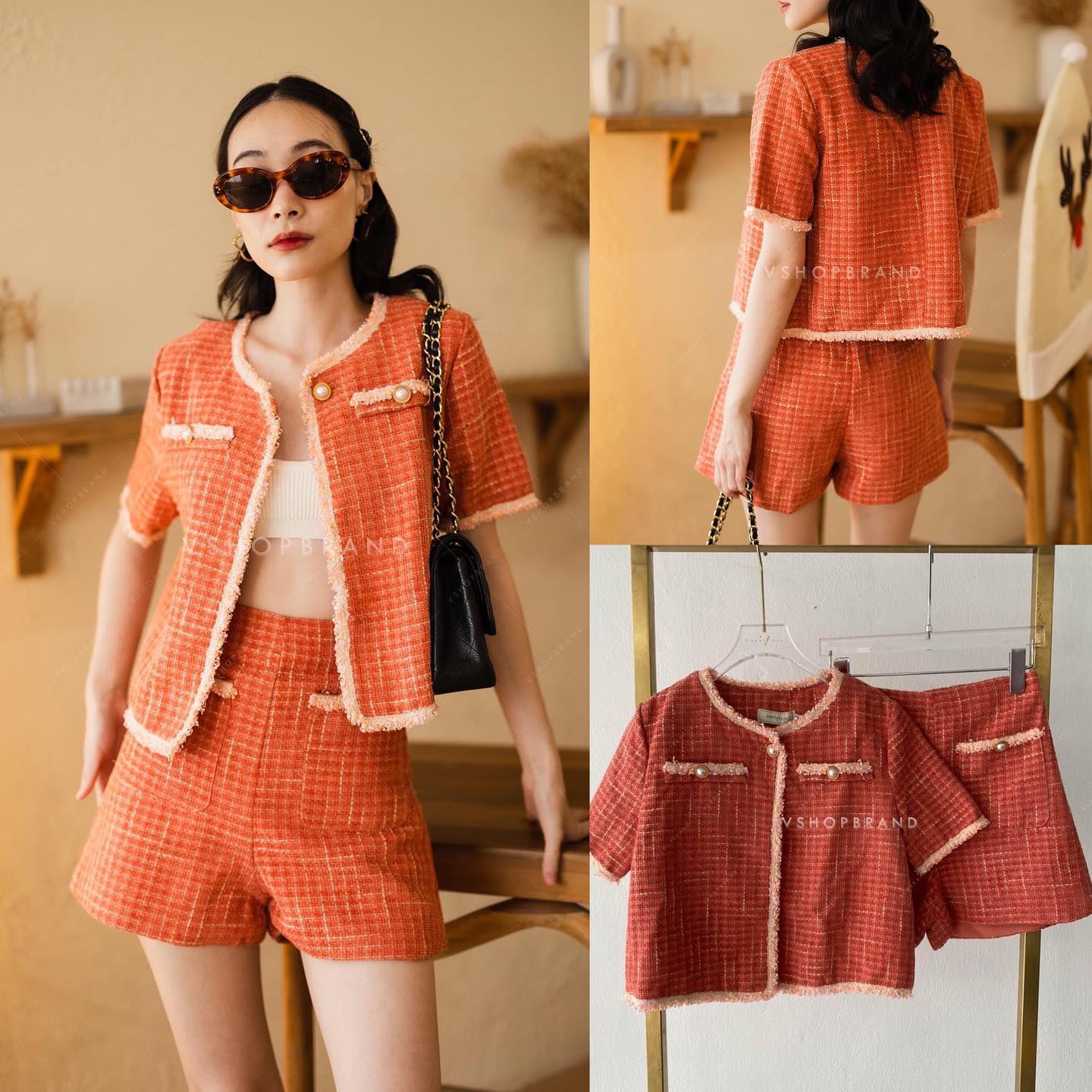 Set เสื้อผ้าทวิตกุ้นขอบ + กางเกงขาสั้น : สินค้าคุณภาพ (พร้อมส่ง)