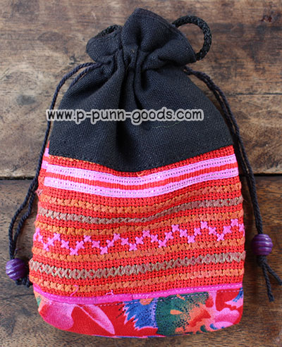 กระเป๋าหูรูดใบเล็ก (งานผ้าชาวเขา Upcycled)