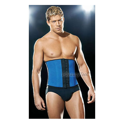 SPORT LATEX WAIST CINCHER CORSET คอร์เซ็ท แบบตะขอหน้า สีฟ้า - L