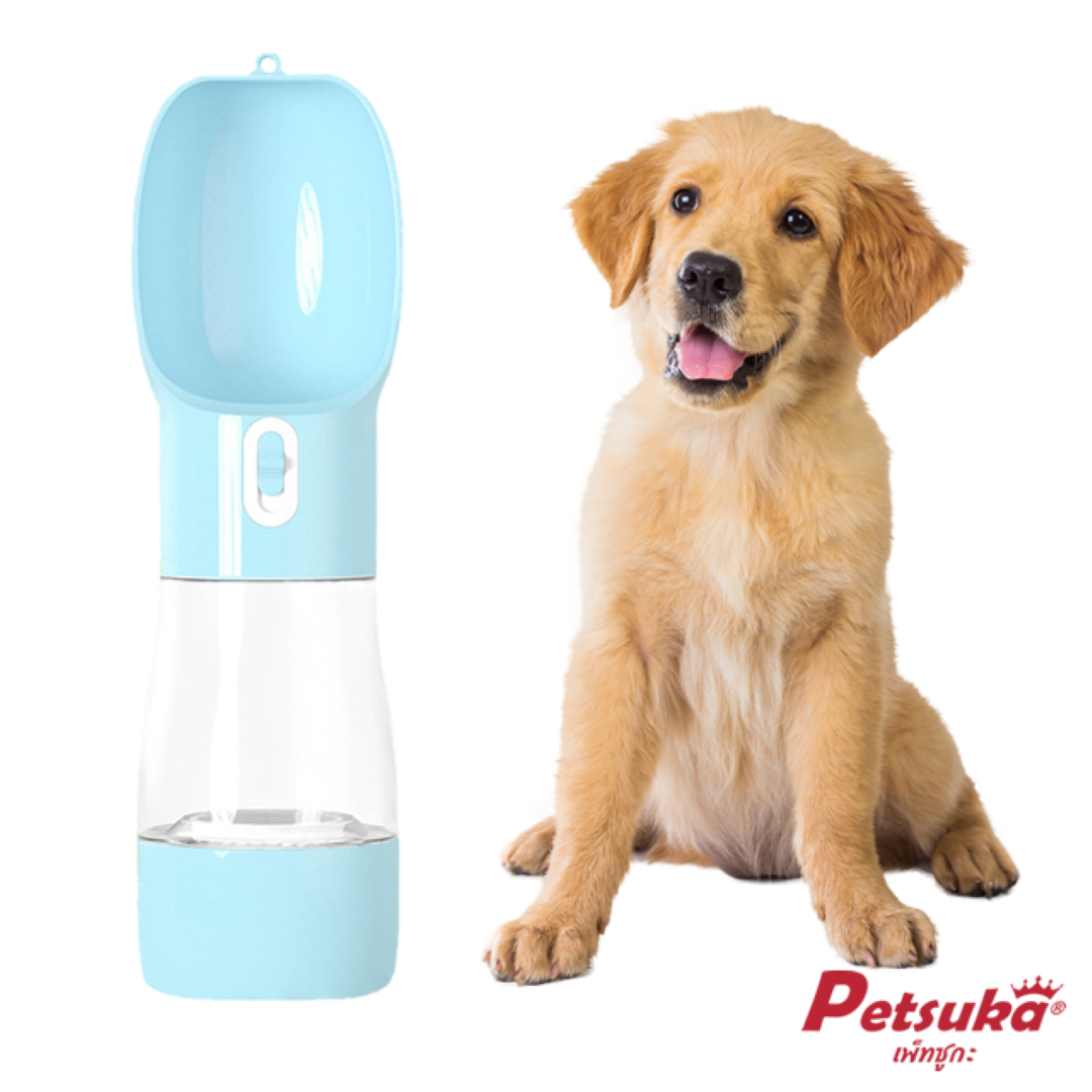 ขวดให้น้ำและอาหารสัตว์เลี้ยง Petsuka สำหรับสุนัขและแมว แบบพกพา 2in1 สีฟ้า