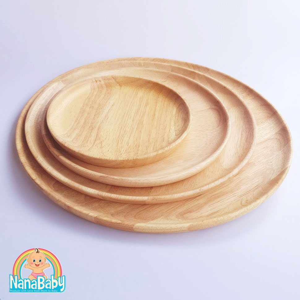 จานไม้กลม จานไม้รูปหมี จานไม้ถาด ถ้วยไม้ จากไม้ยางพาราแท้ Food Grade Japanese Wood Plate by NanaBaby