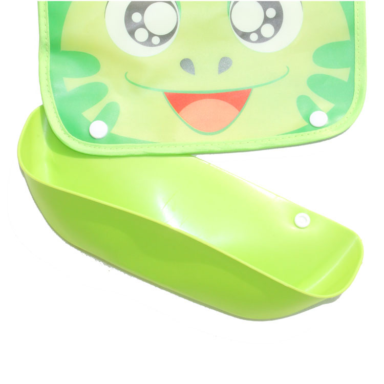 ผ้ากันเปื้อนรองเศษอาหารเด็ก 2 in 1 ถาดซิลิโคน ถอดออกได้ ลายการ์ตูนน่ารัก