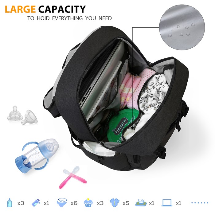 mommore กระเป๋าคุณแม่ กระเป๋าสัมภาระคุณแม่ กระเป๋าแม่ลูกอ่อน ใช้ได้ทั้งคุณแม่ และคุณพ่อ กันน้ำ ทนทาน พร้อมแผ่นรองเปลี่ยนผ้าอ้อม คุณภาพสูง คล้องรถเข็น เหมาะกับการเดินทางมาก (ฺฺBlack)