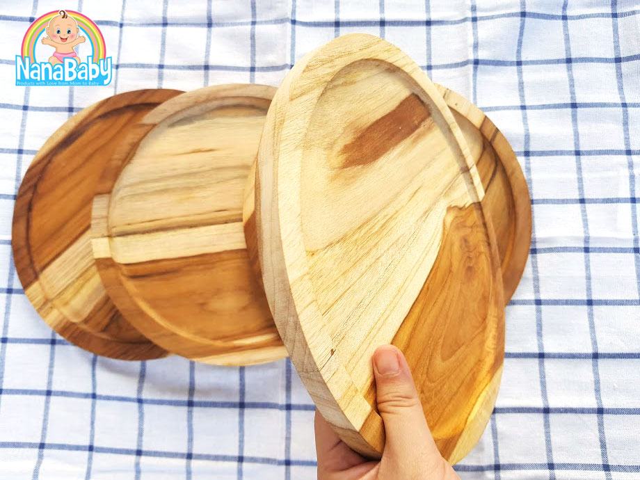 จานไม้กลม จานถาดไม้ จากไม้สักแท้ Food Grade Wood Plate by NanaBaby