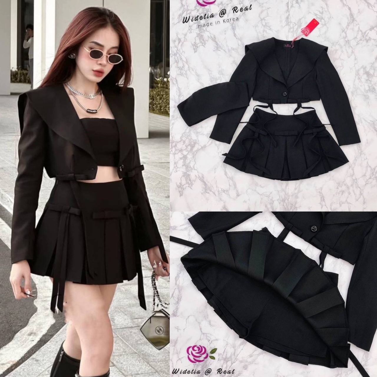 Set :: เซ็ท 3 ชิ้น เสื้อคลุมแขนยาวตัวสวย มาเข้าชุดชิ้นในกับเกาะอกทรงสวยเสริมฟองน้ำสุดเซ็กซี่ ท่อนล่างเป็นกระโปรงตัวสั้นทรงสวย จับจีบเก๋แต่งโบ ซับในเป็นขาสั้น สินค้าคุณภาพ (พร้อมส่ง)