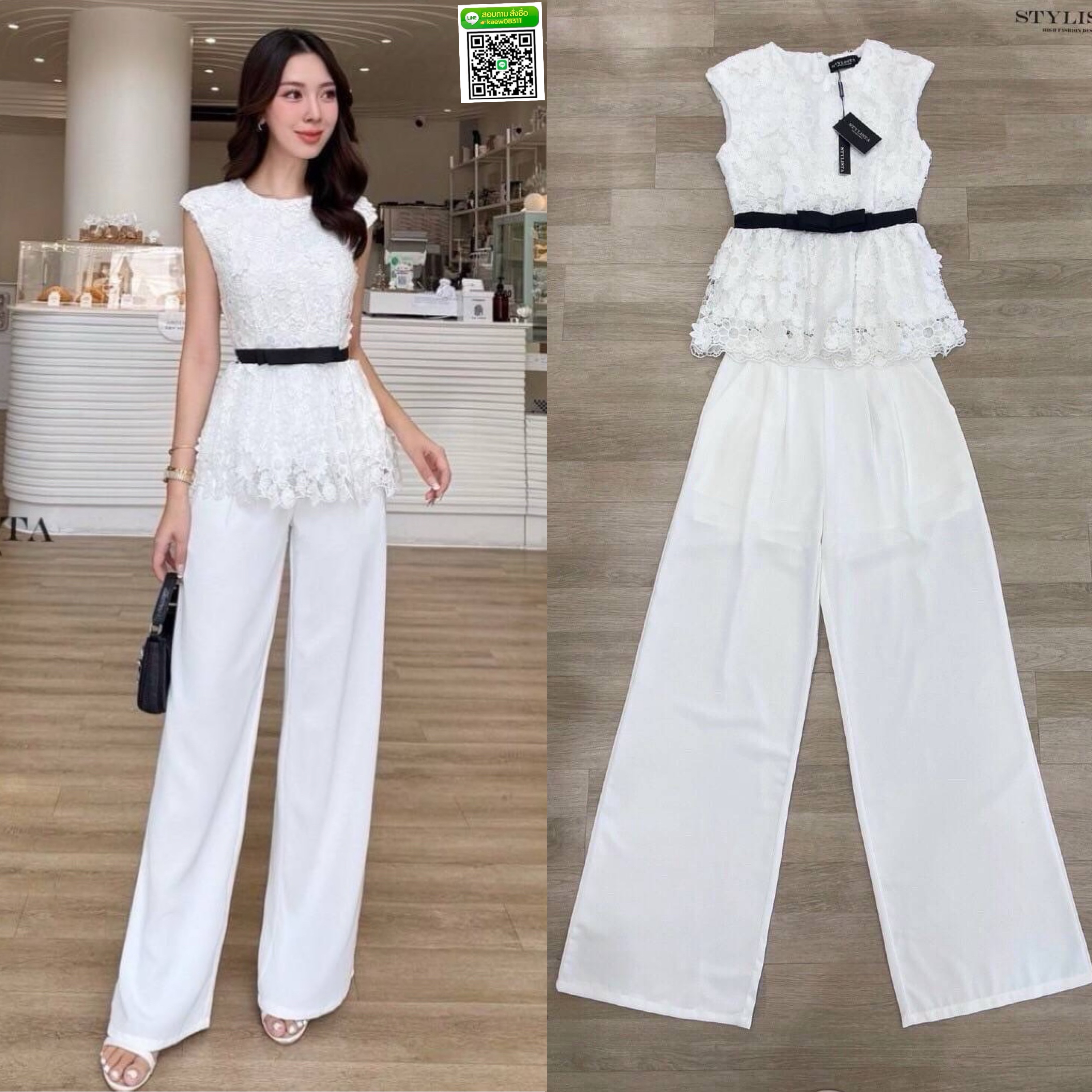 เซตเสื้อแขนกุด ผ้าลายลูกไม้ มาพร้อม กางเกงขายาวเข้าชุด ใส่สวยน่ารักมากๆ ใส่สบาย : สินค้าคุณภาพ (พร้อมส่ง)