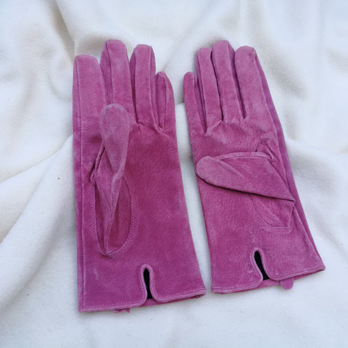 ถุงมือหนังกลับแท้สีชมพู สวยมาก อุ่นติดลบ