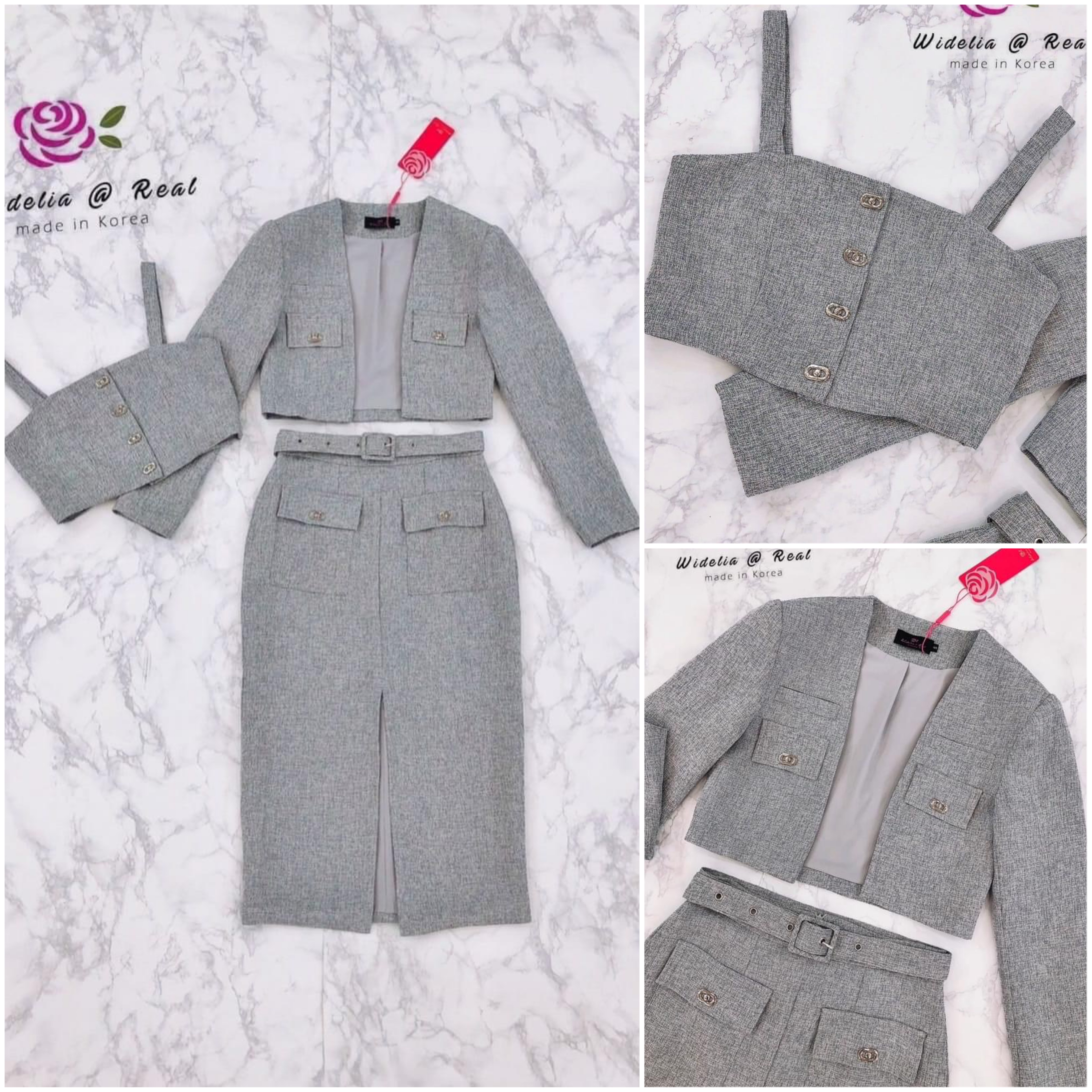 เซ็ท 3 ชิ้น เสื้อคลุมแขนยาวสวยทรงดี ด้านในมาพร้อมสายเดี่ยวทรงสวย มาเข้าชุดกับ กระโปรงทรงสอบตัวสวย ใส่สบาย สินค้าคุณภาพ (พร้อมส่ง)