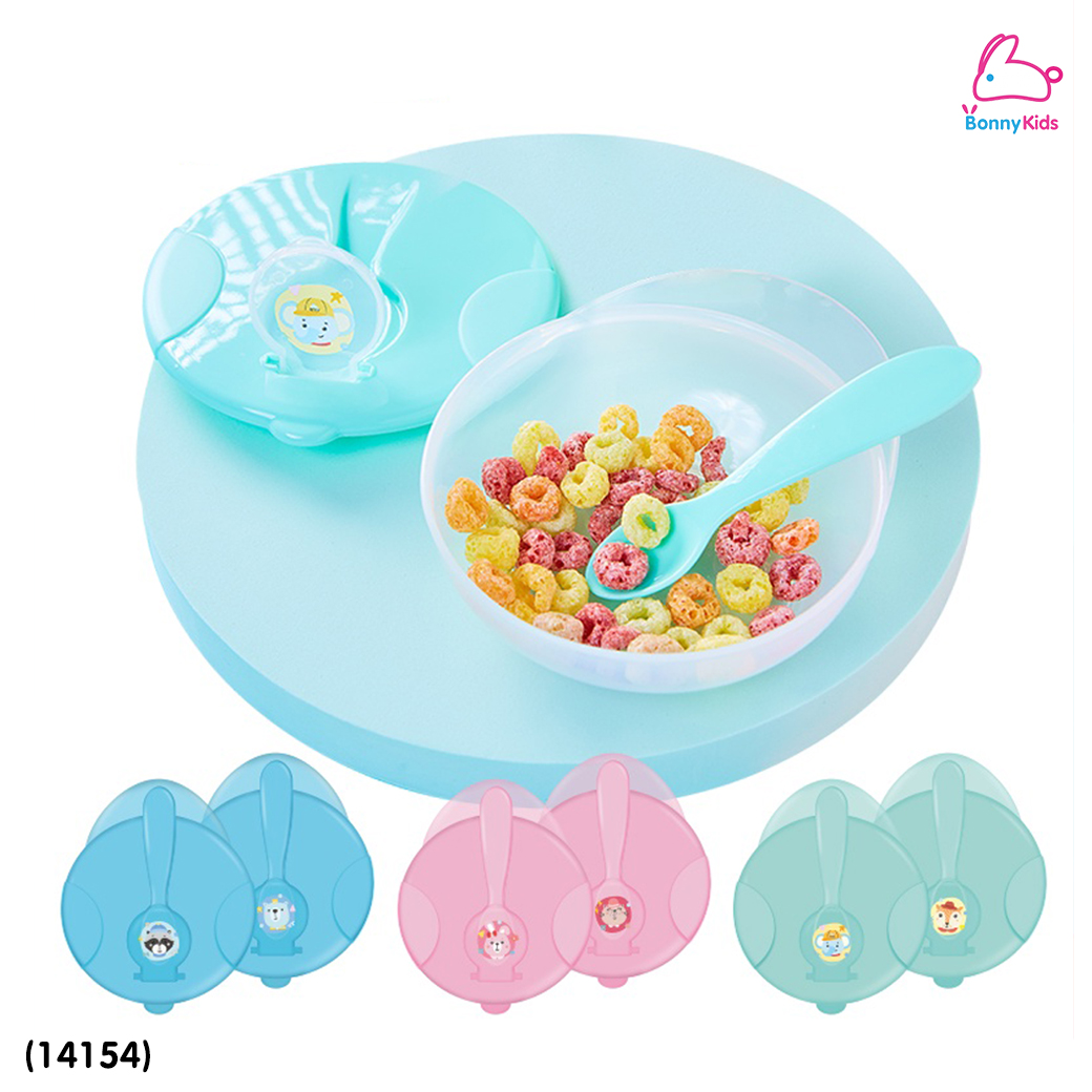 (14154) Nuebabe (นูเบบ) Feeding Bowl with Spoon ชุดชามอาหารเด็กและช้อน พร้อมฝาปิดเก็บช้อนได้