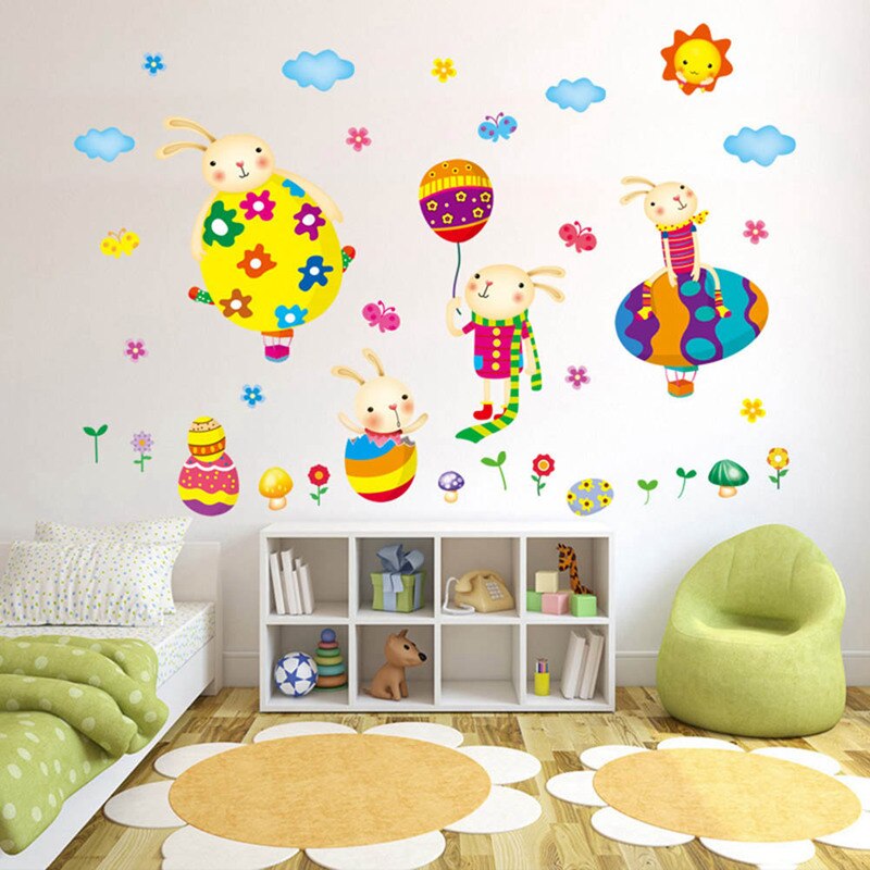 สติ๊กเกอร์แต่งห้อง DIY รูปกระต่ายขี่บอลลูน ลอกออกแล้วติดซ้ำได้