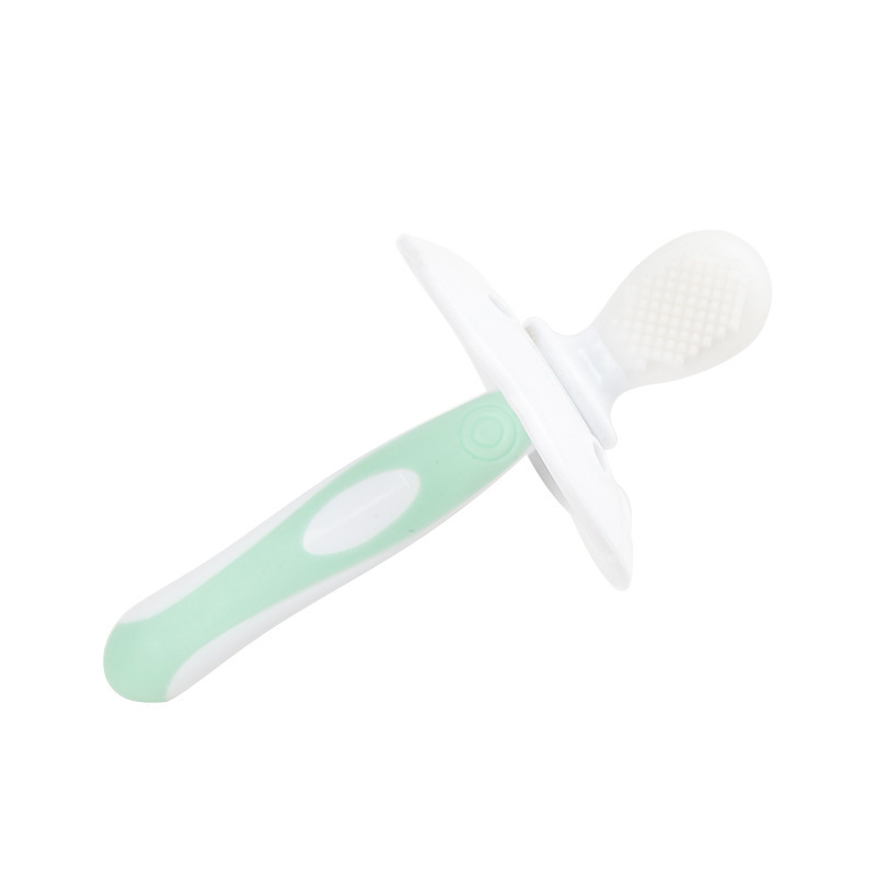 แปรงสีฟันเด็ก 6m แปรงสีฟันสองด้าน แปรงซิลิโคนสำหรับเด็กเล็กหัดแปรงฟัน (0-2 ปี) Baby Double-Sided Silicone Brush