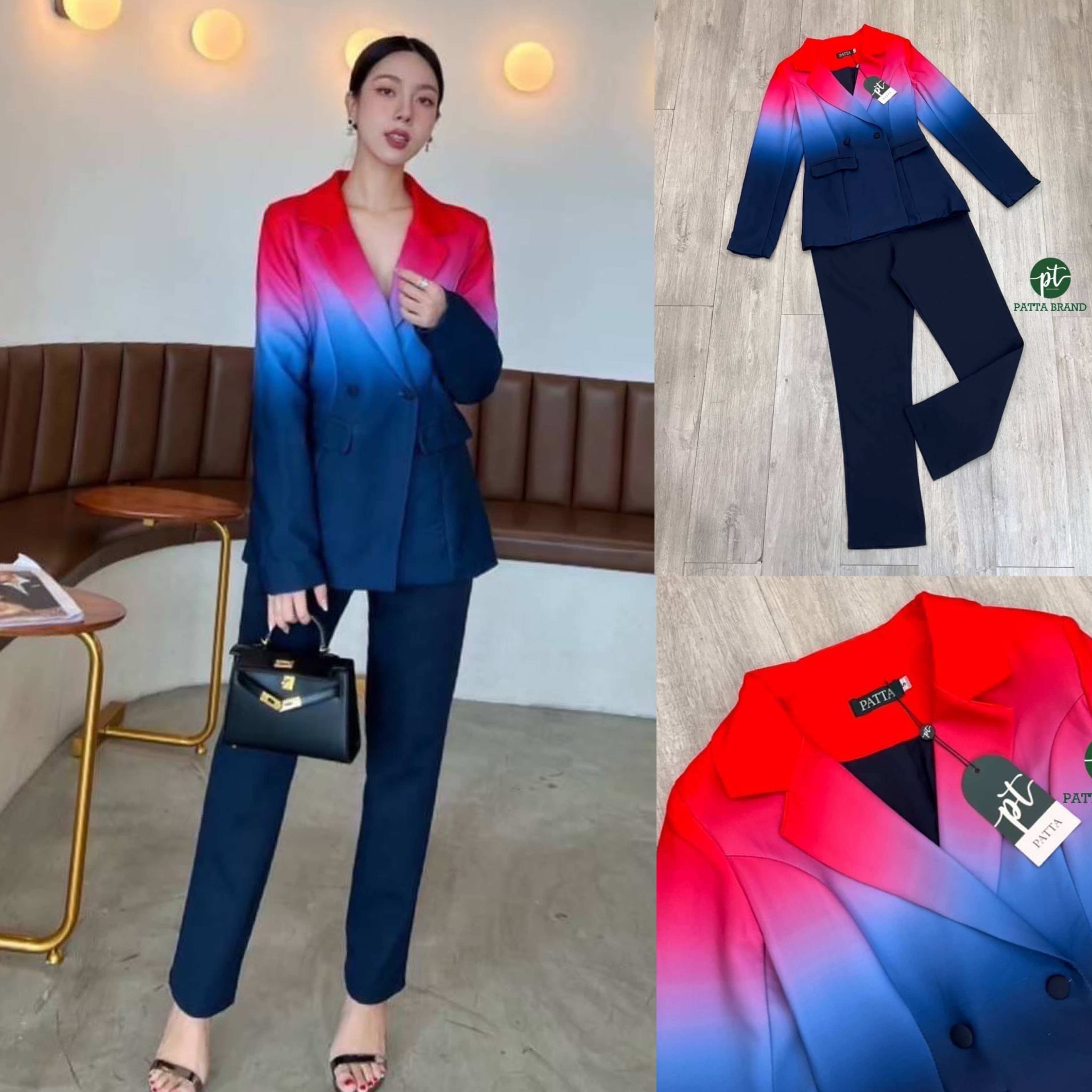 Setสูท 2ชิ้น ทูโทนพาสเทลไล่ระดับสี เสื้อสูทแขนยาวคอปก+กางเกงขายาว งานซิปหลัง เย็บซับในอย่างดี ทรงสวยเข้ารูปเป๊ะมาก สินค้าคุณภาพ (พร้อมส่ง)