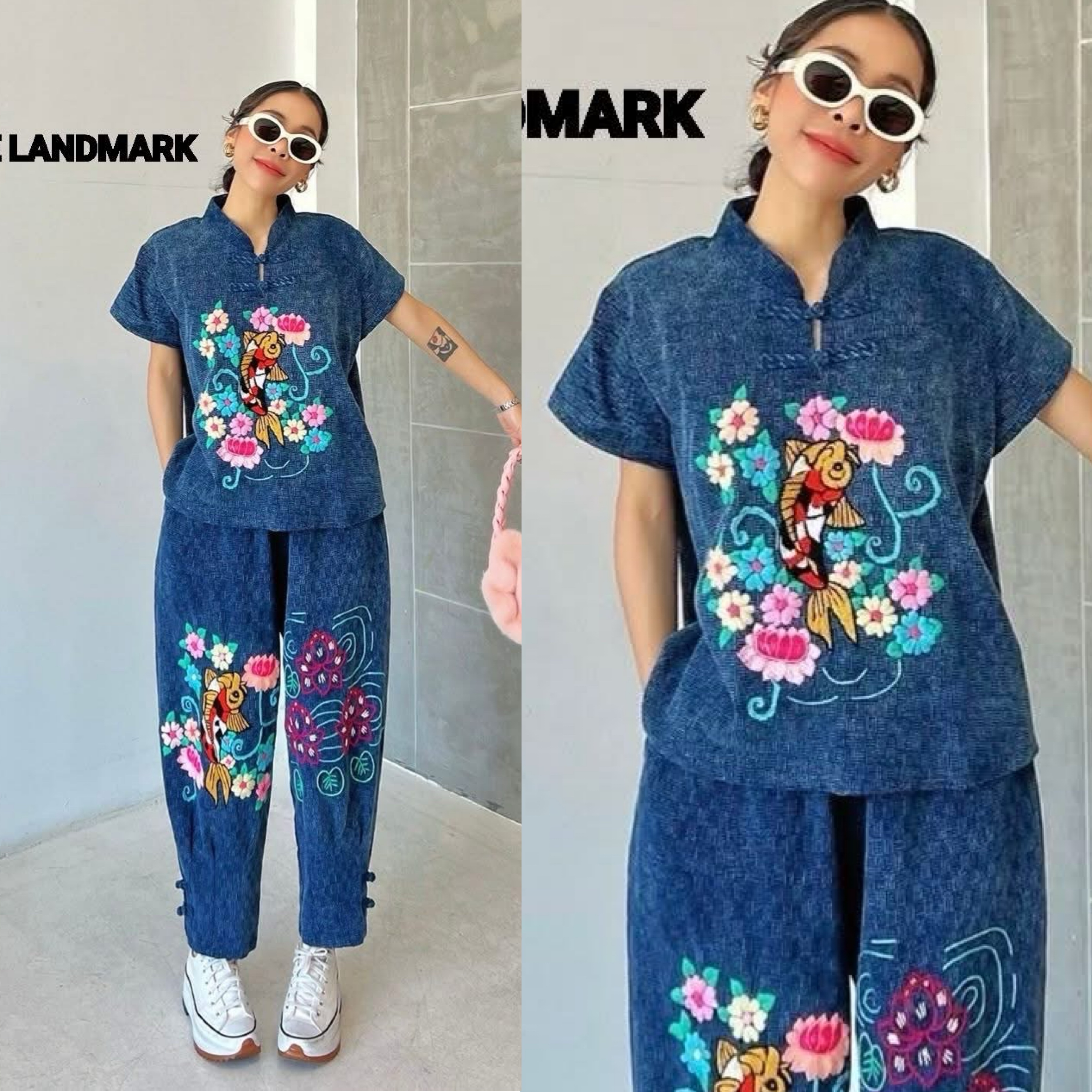 เซตผ้าฟอก Stoneเนื้อดี ตัวเสื้อเป็นคอจีนแขนสั้น ติดกระดุม จีนตรงคอ2เม็ด แกะใช้งานได้จริง มาพร้อม กางเกงขายาวทรงจินนี่ มีกระเป๋าล้วงข้างทั้ง2ข้าง ปลายขาติดกระดุมจีนเกร๋ๆ 🖍️ เพิ่มกิมมิคปักลายลงทั้งเสื้อและกางเกง ใส่สบาย : สินค้าคุณภาพ (พร้อมมส่ง)