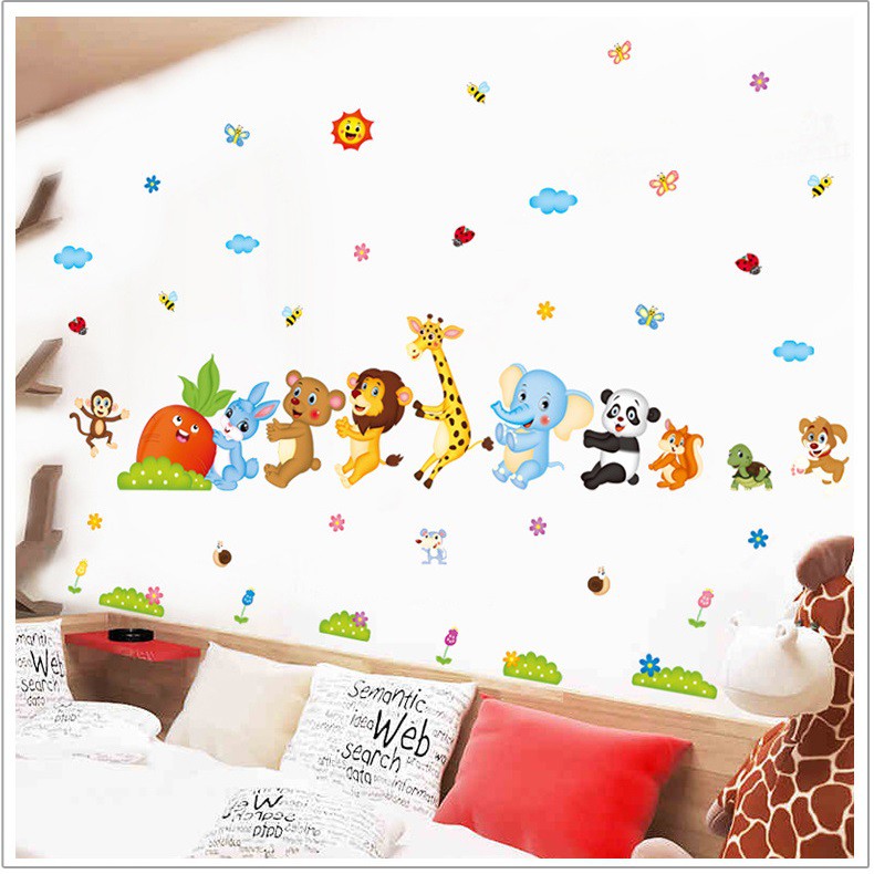 สติ๊กเกอร์แต่งห้อง DIY ลายสัตว์น้อยช่วยกันดึงหัวแครอท ลอกออกแล้วติดซ้ำได้