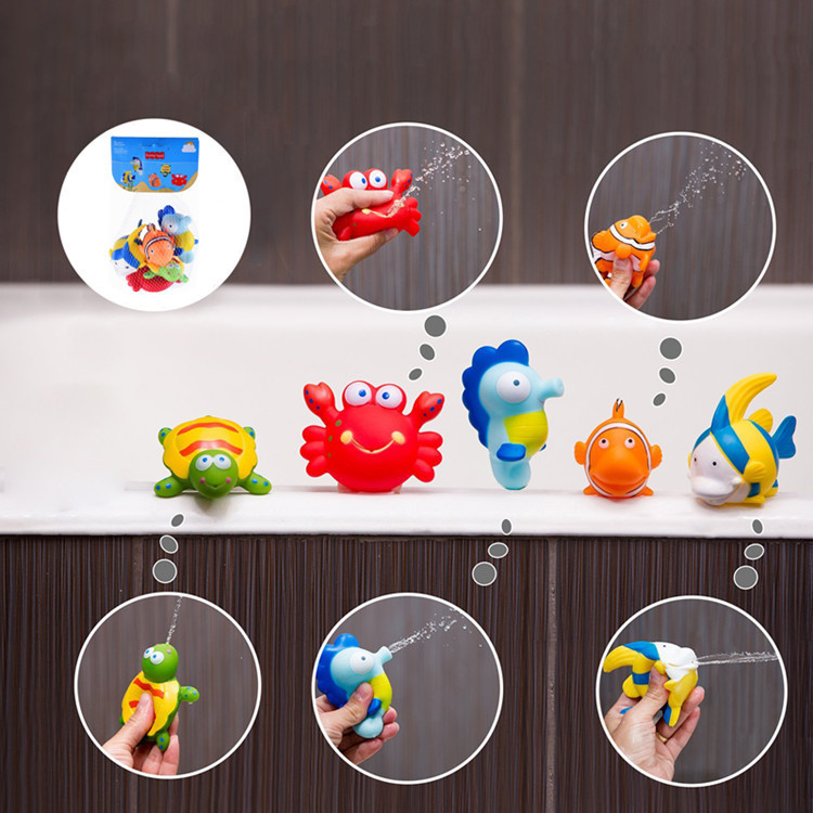 ของเล่นลอยน้ำ ชุดตุ๊กตาพ่นน้ำ บีบมือ ผองเพื่อนสัตว์ 5 ตัว FunnyZoo ของเล่นอาบน้ำสนุก
