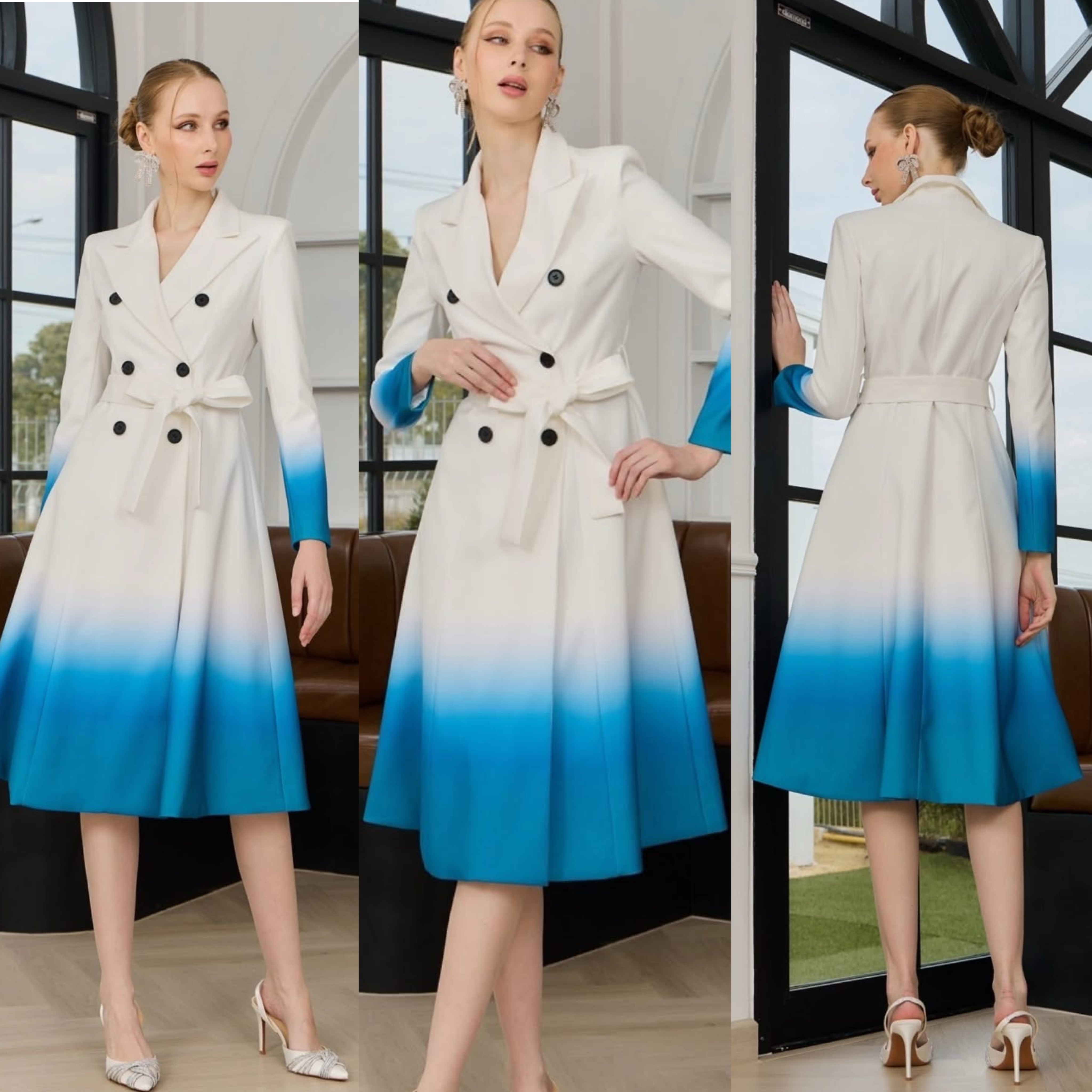 เดรสปกสูทไล่สี เนื้อผ้าเกรดเอเป็นเนื้อผ้าพิมพ์ไล่โทนสี งาน hiend ใส่สบาย : สินค้าคุณภาพ (พร้อมส่ง)