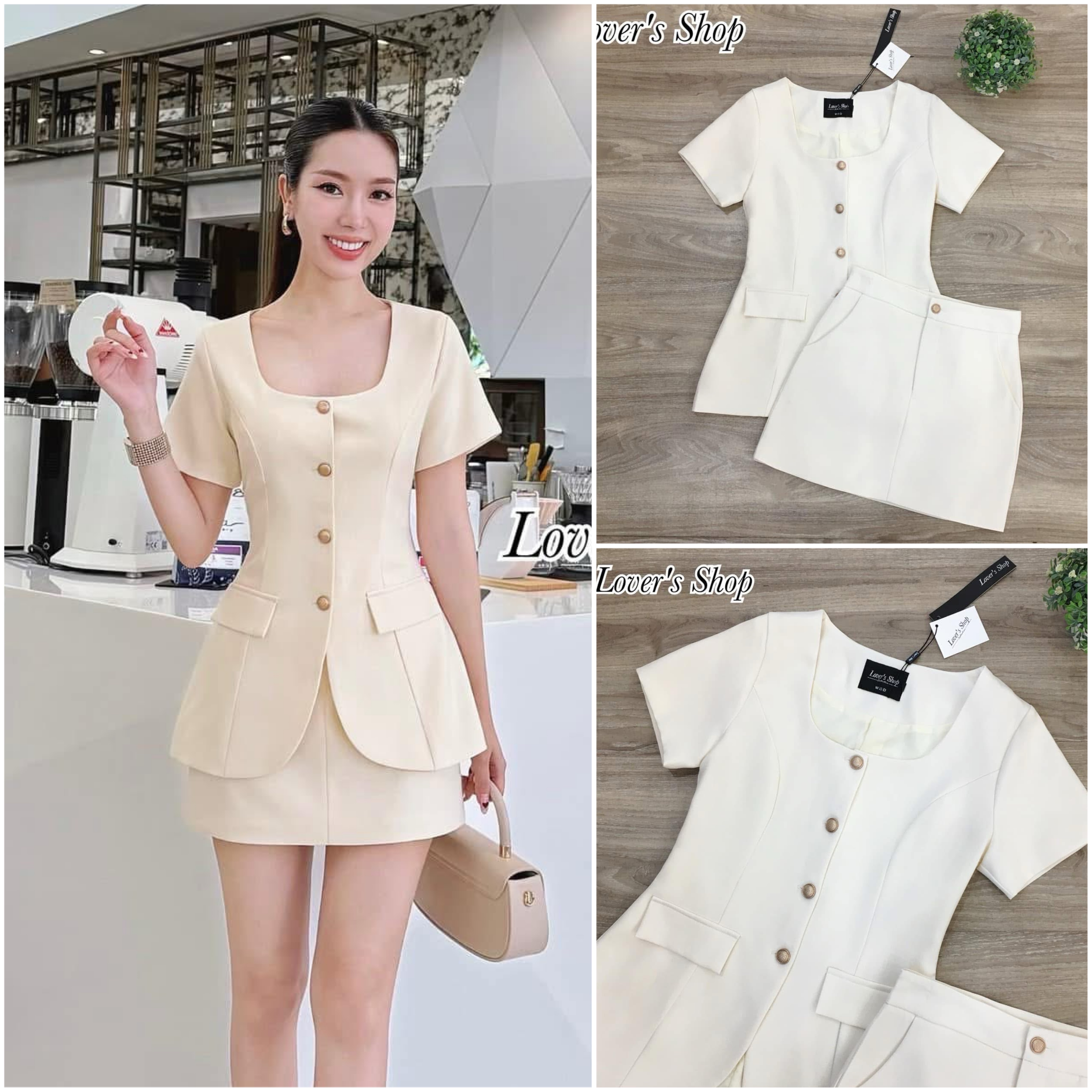 Set.เสื้อ+กางกระโปรง ลุคเรียบหรูดูผู้ดี ใส่ได้บ่อยค่ะ ใส่สบาย : สินค้าคุณภาพ (พร้อมส่ง)