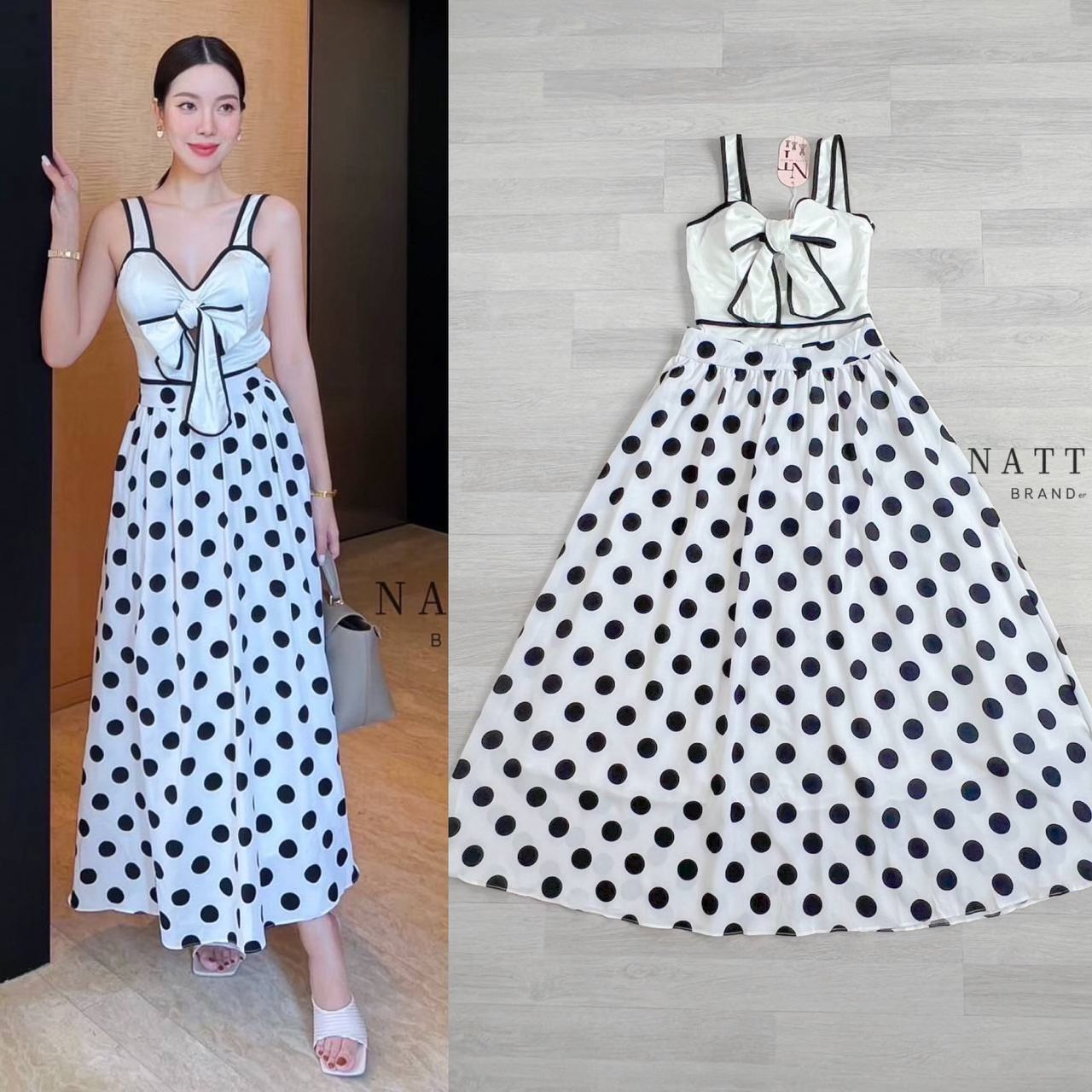 ชุด Set เสื้อแขนกุดสีขาวบอดี้สูทเป็นกระดุมติดด้านล่างซิปซ้อนด้านข้าง มีฟองน้ำในตัว ผ้ายืดนิ่มใส่สบาย มีโบว์ด้านหน้าเพิ่มความรักมากขึ้น เก็บทรงสวย พร้อมกระโปรงยาวลายจุด ใส่สบาย สินค้าคุณภาพ (พร้อมส่ง)