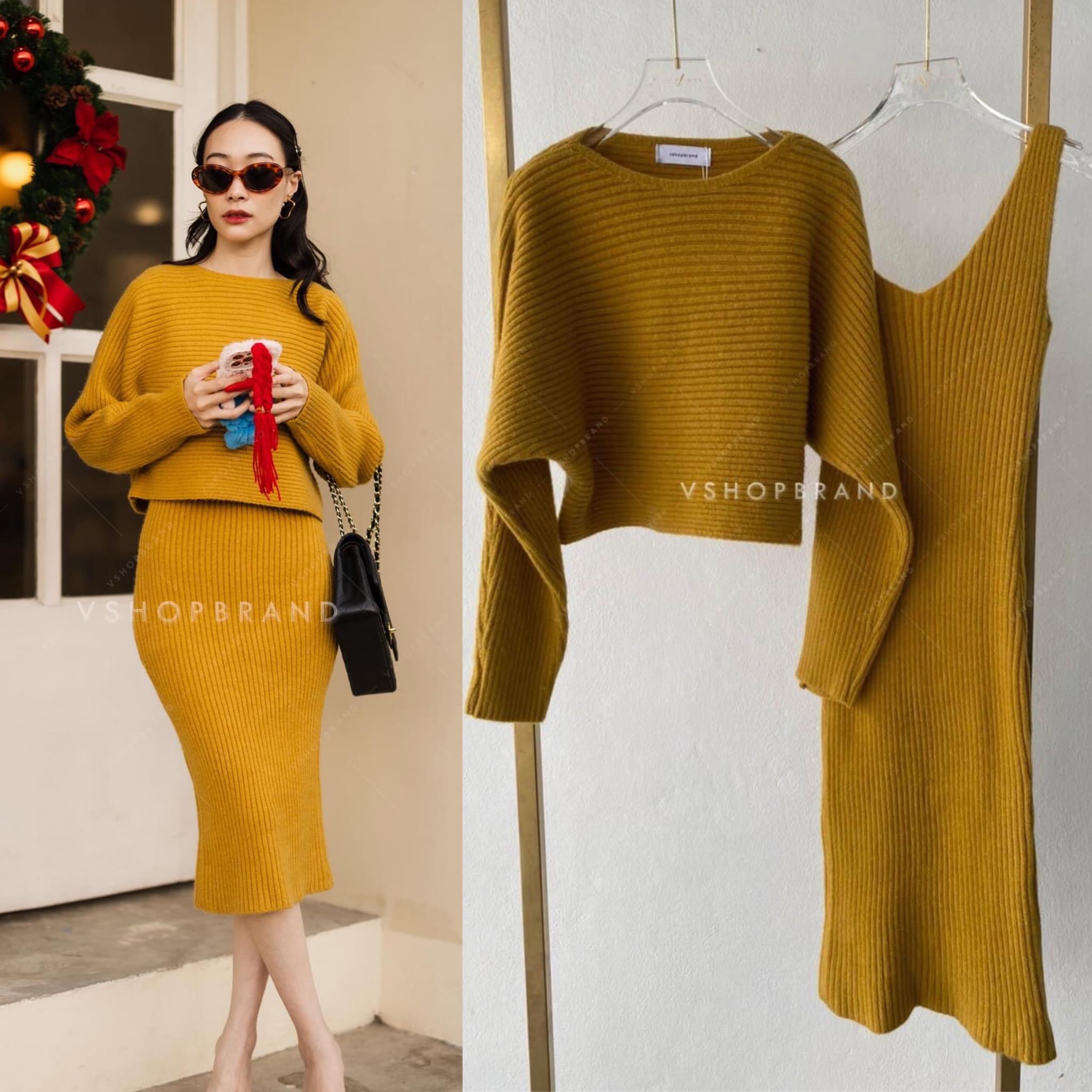 Set เดรสกล้ามผ้าร่อง + เสื้อครอปแขนยาว : สินค้าคุณภาพ (พร้อมส่ง)