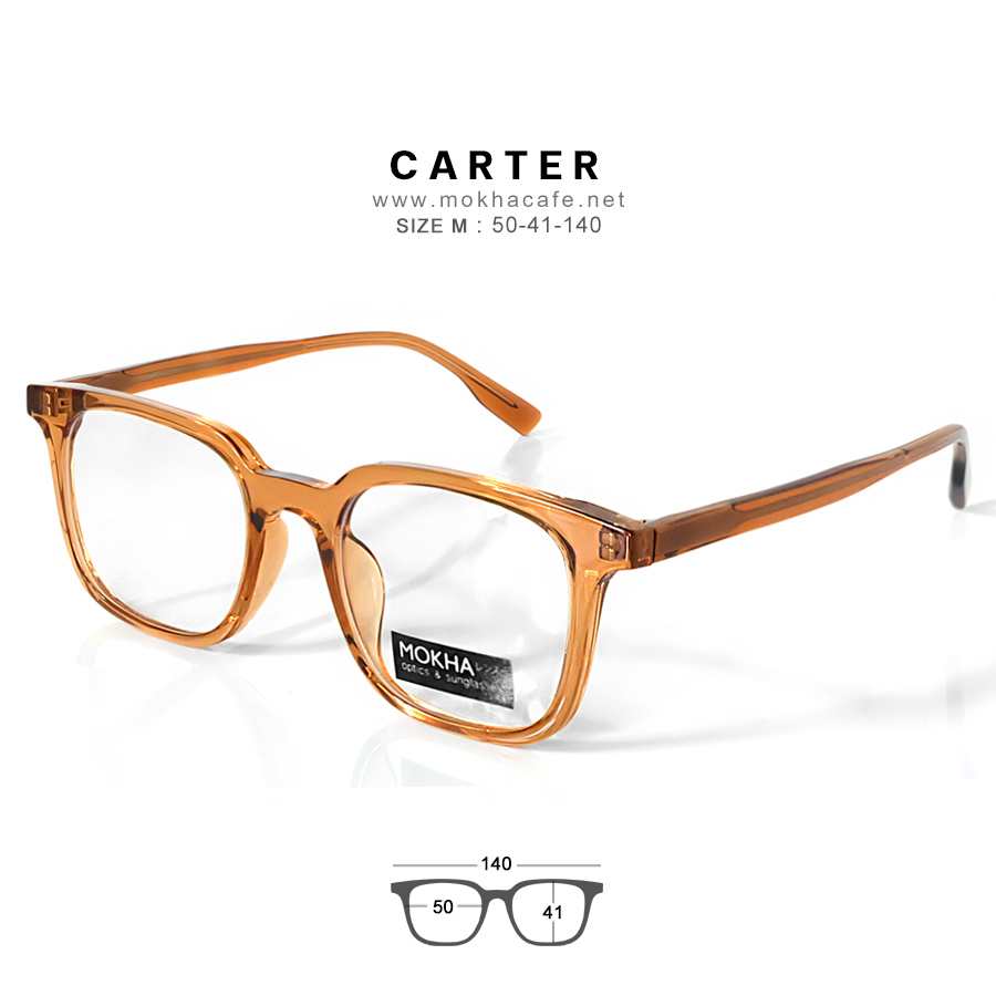 CARTER - clear brown กรอบแว่นตา ทรงเหลี่ยม แกนขาโลหะ กว้าง 140 มม. (sizeM) H41