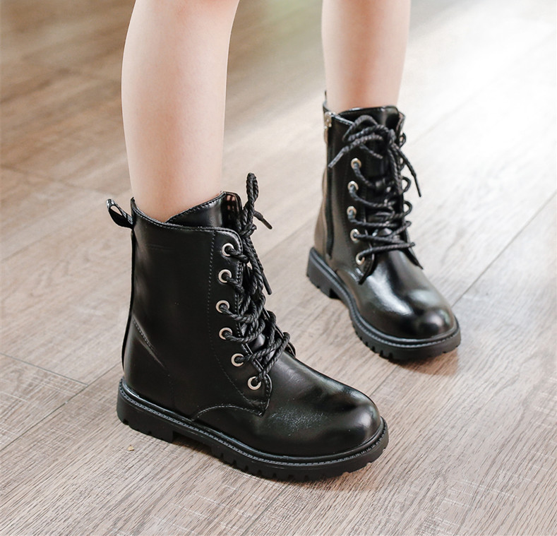 รองเท้าบูทเด็ก รองเท้าบู๊ทเด็ก รองเท้าดรัมเมเยอร์เด็ก สีดำ ผูกเชือกหลอก มีซิปข้าง เท่ห์ หรู Size 27-40