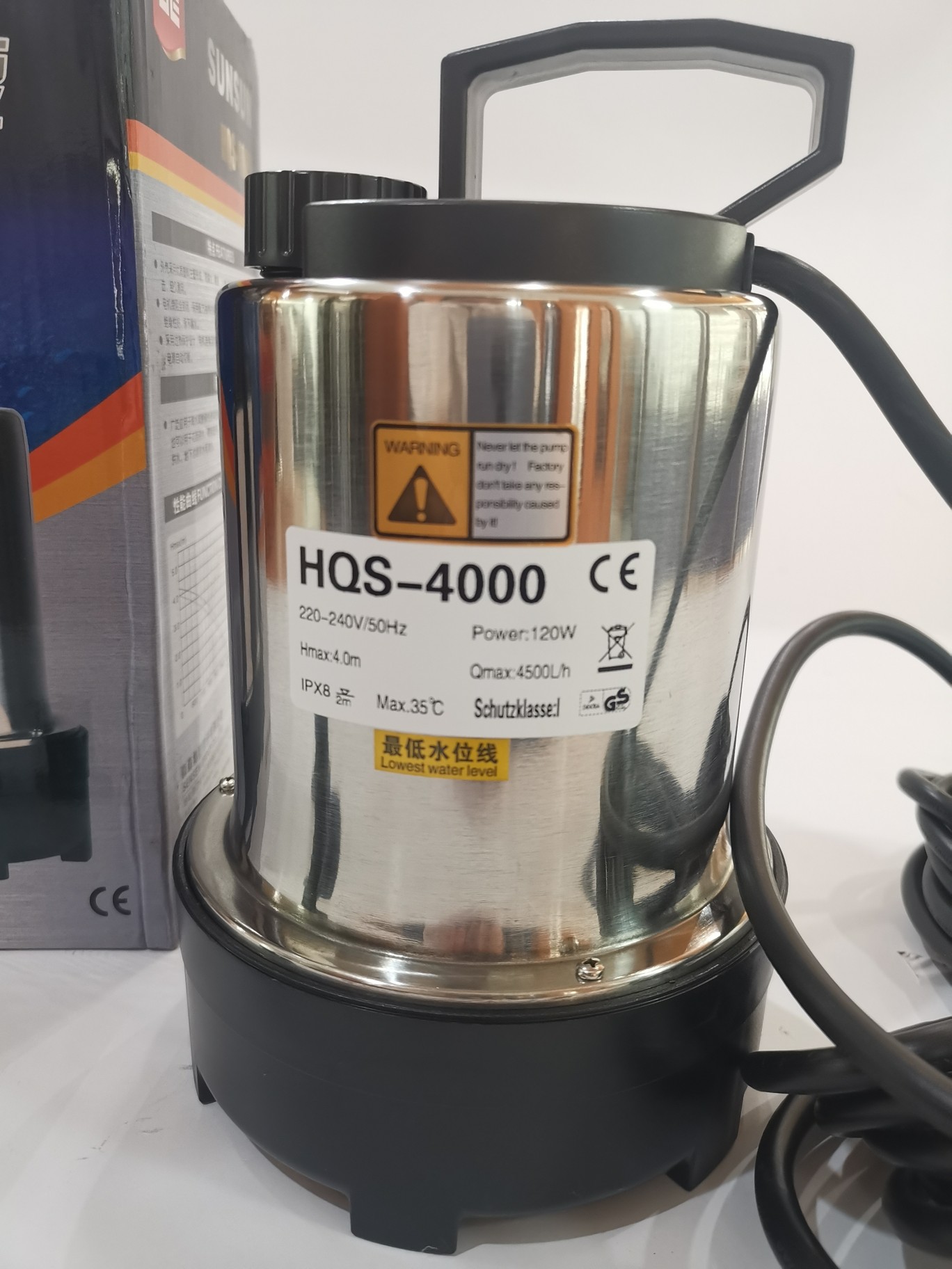 ปั๊มน้ำแสตนเลส 4หุน-1นิ้ว stainless steel HQS4000 120W ส่งฟรี