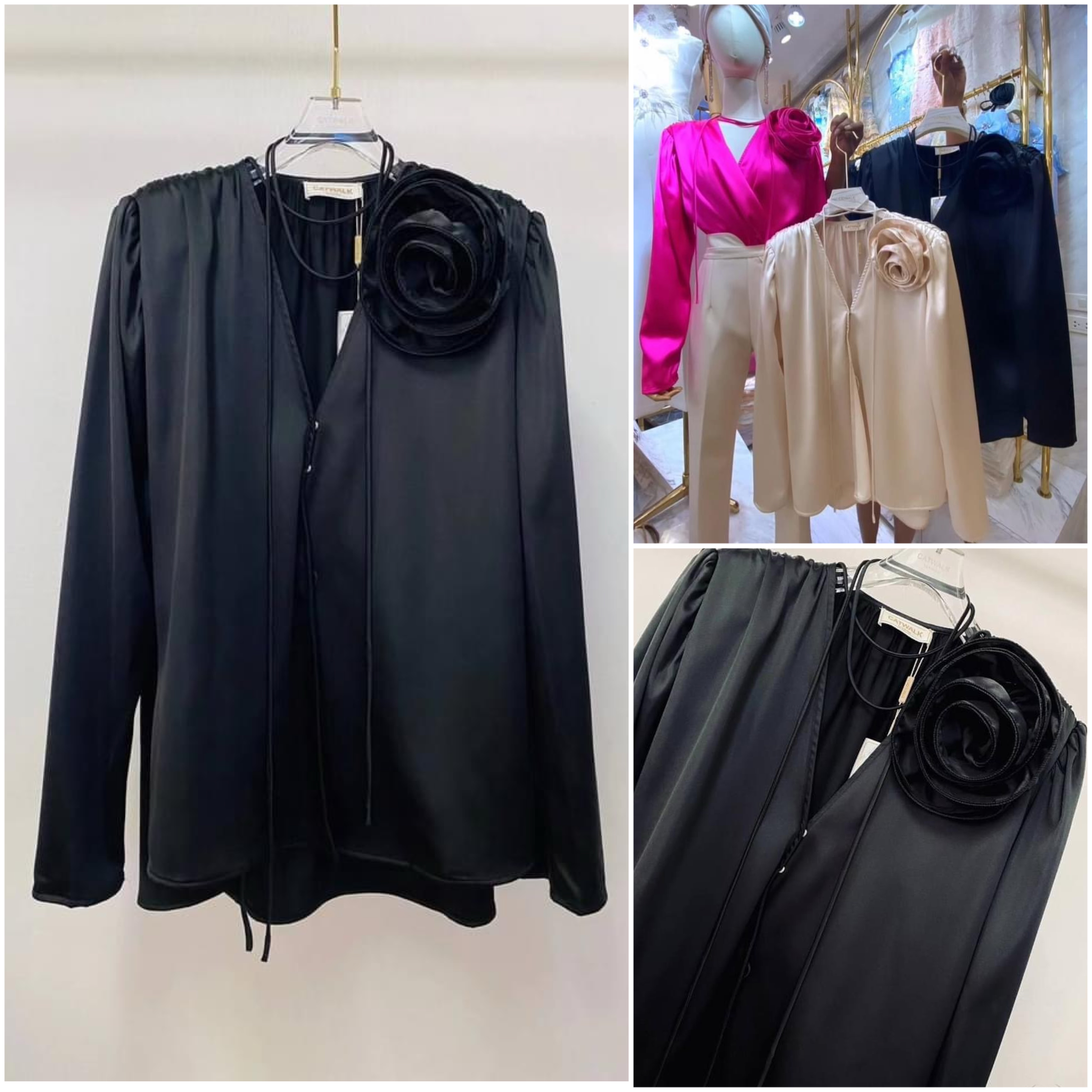 เสื้อผ้าซาตินป้ายหน้า+เข็มกลัดดอกกุหลาบ เนื้อผ้าซาตินเกรดเอ ใส่สบาย : สินค้าคุณภาพ (พร้อมส่ง)