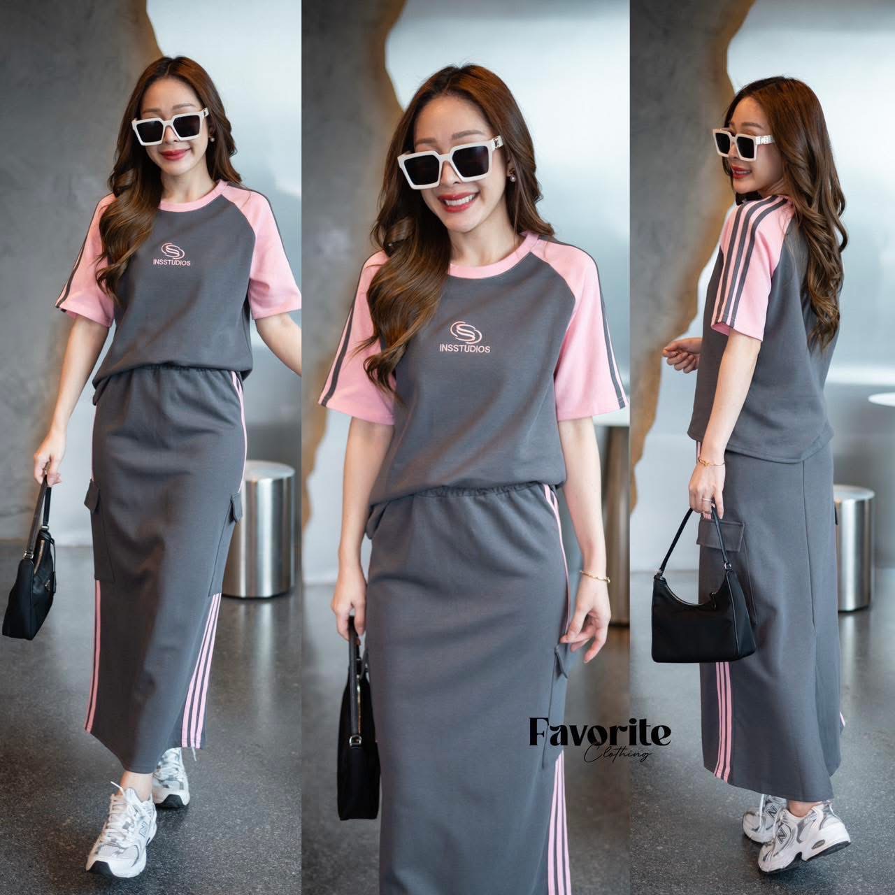 Set เสื้อยืด+กระโปรงยาว ใส่สบาย : สินค้าคุณภาพ (พร้อมส่ง)