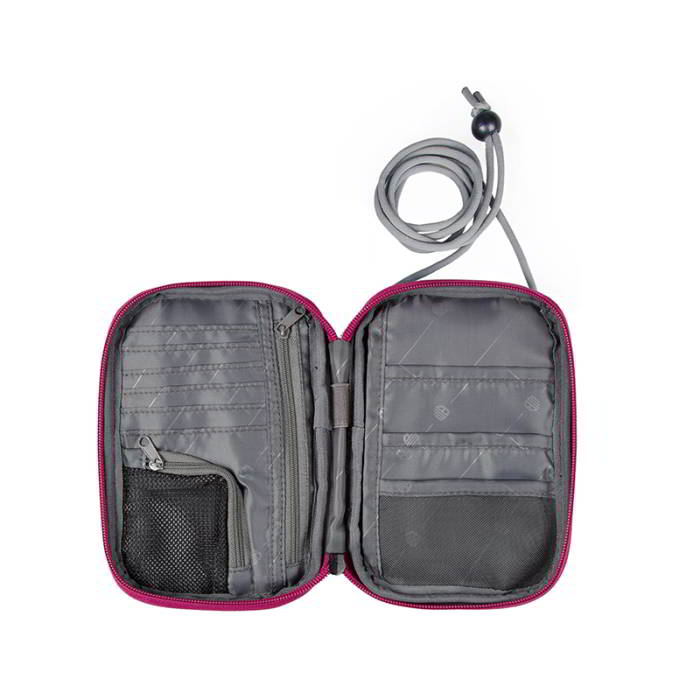 กระเป๋าใส่พาสปอร์ตห้อยคอ คล้องคอได้ กระเป๋าใส่หนังสือเดินทาง ป้องกันการขโมยข้อมูลบัตรเครดิตด้วยคลื่น RFID (Rose Red)