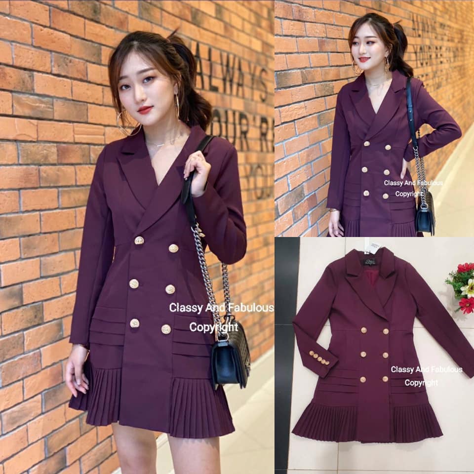 สูทพอดีตัว แขนยาวบ่าเสริมฟองน้ำ สง่าเชียว คอสูท ผ้าเรียบ กระดุมหน้าสี กระโปรงอัดพรีท มีซับในทั้งตัวหนา งานหรู สินค้าคุณภาพ (พร้อมส่ง)