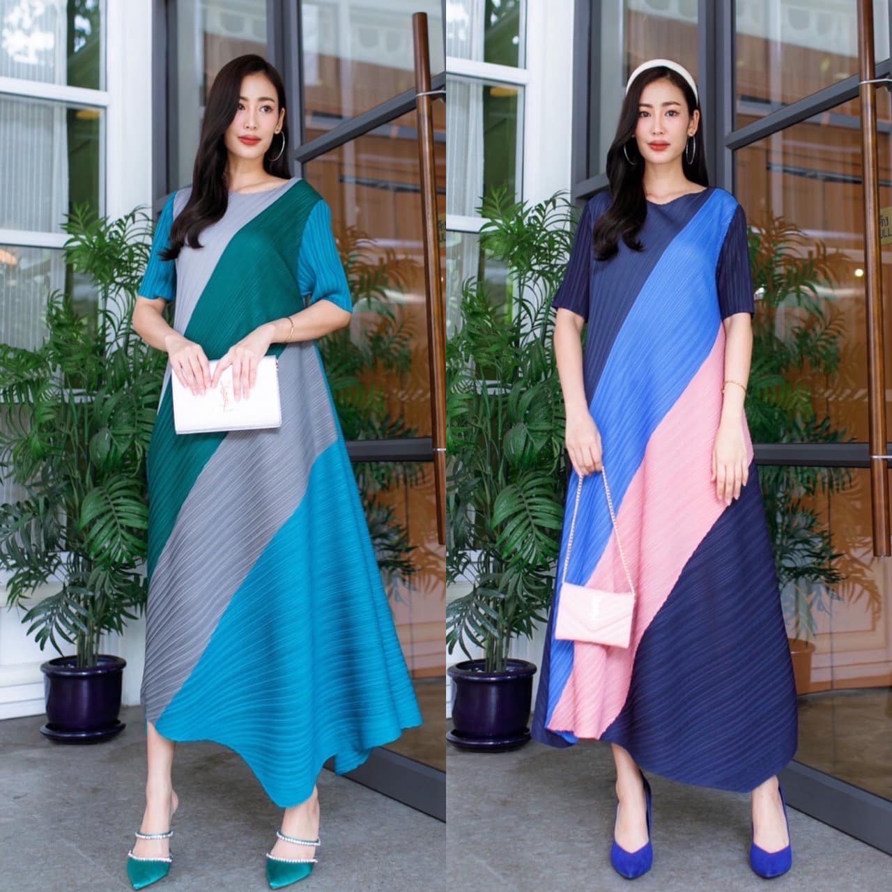 Maxi dress ตัวยาว อัดพลีท 100% 👍🏻 สินค้าคุณภาพ (พร้อมส่ง)