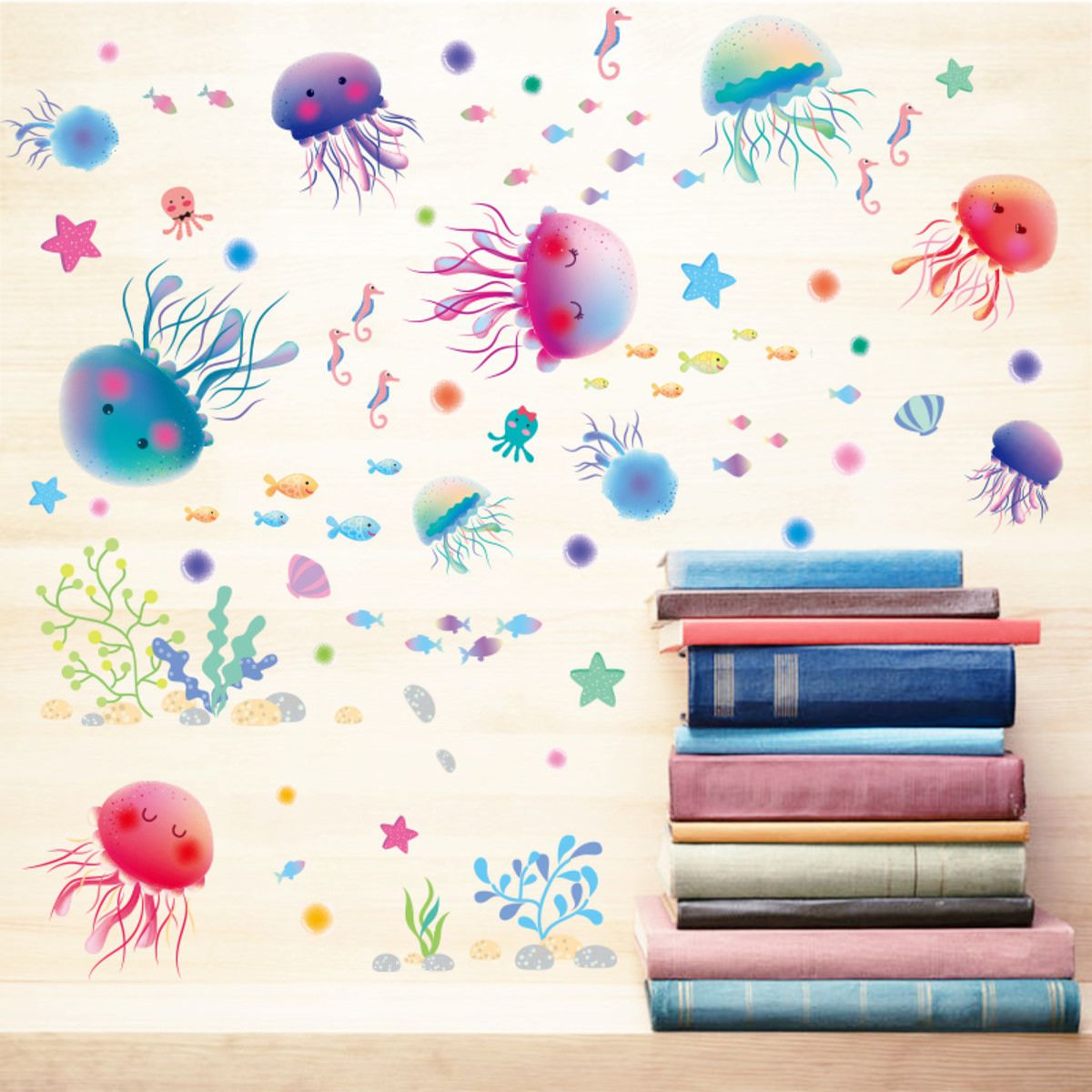 สติกเกอร์แต่งห้อง DIY ลายแมงกระพรุน ลอกออกแล้วติดซ้ำได้