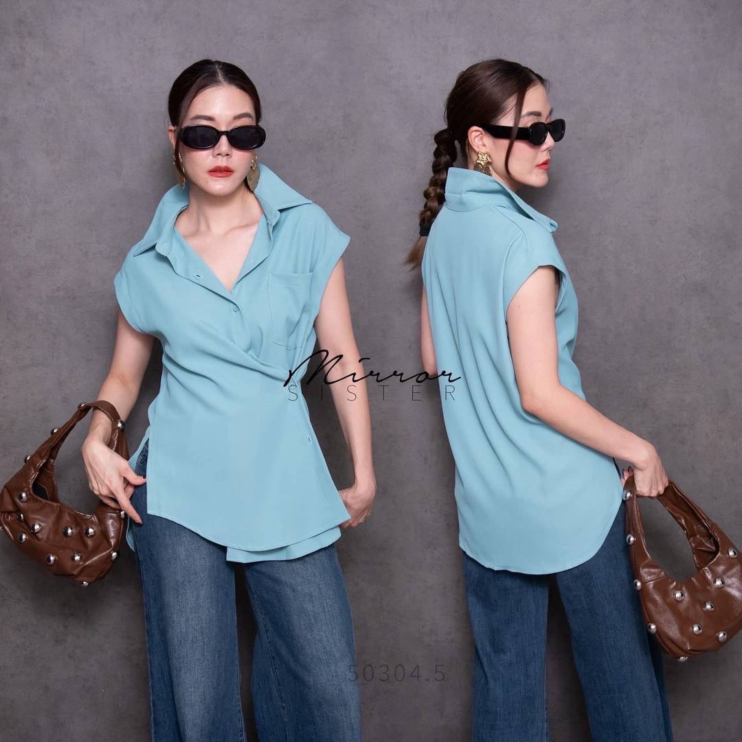 เสื้อเชิ้ตแขนกุดทรงสวยเก๋ เบสิคใส่ง่าย แพทเทรินดี โดดเด่นที่ด้านข้างสามารถสามารถติดกระดุมให้เสื้อดูโดดเด่นและเข้ารูปขึ้น ใส่สบาย : สินค้าคุณภาพ (พร้อมส่ง)