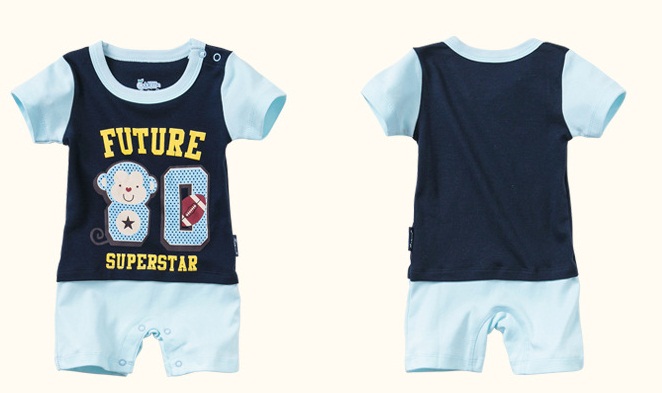 ชุดจั๊มสูทเด็ก แบรนด์แท้ Cuddle me สีกรมสลับสีฟ้าอ่อน ลายลิง Future 80 SuperStar