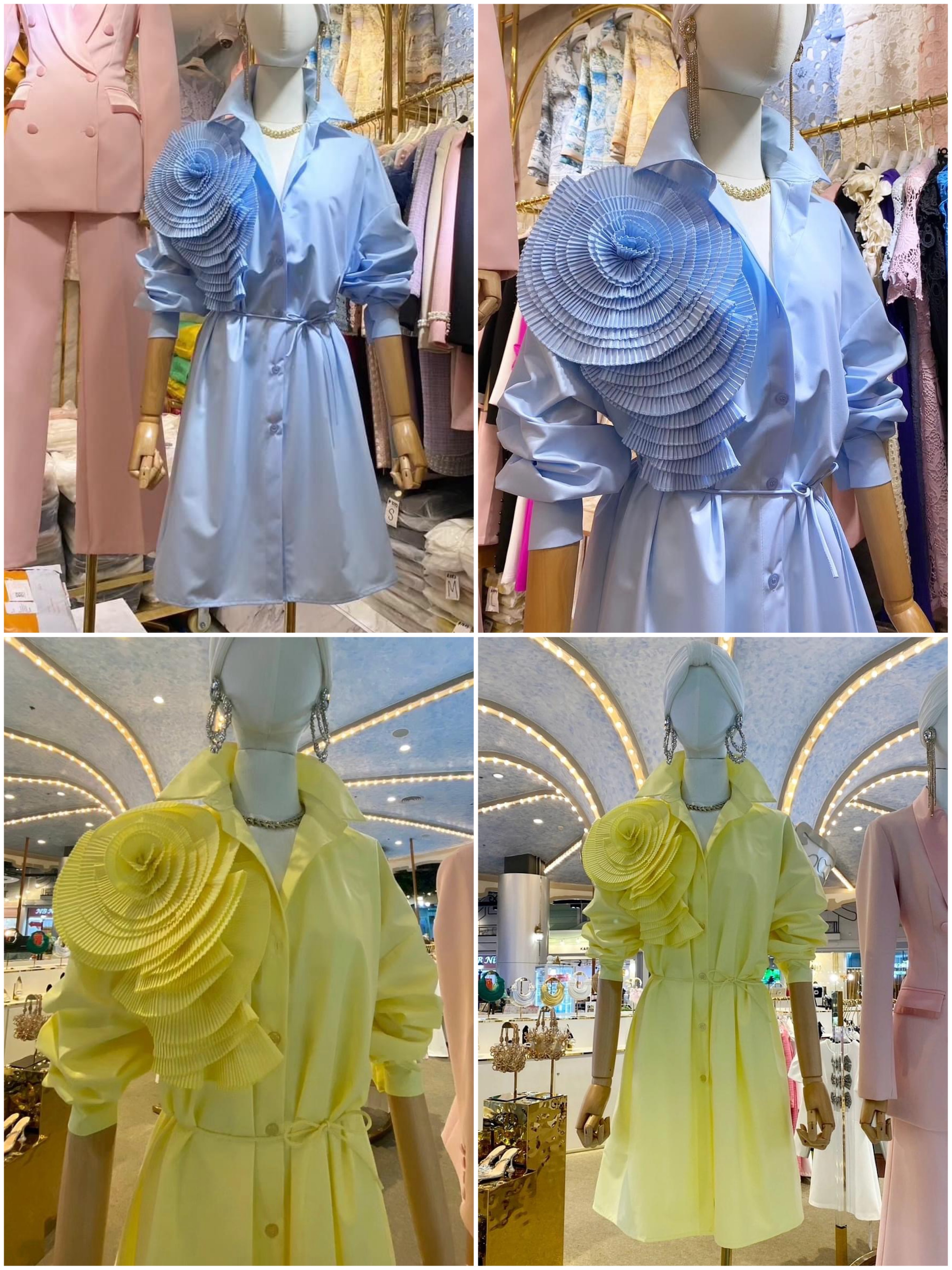 เดรสเชิ้ตแต่งดอกไม้อัดพลีท เนื้อผ้าเกรดเอ สินค้าคุณภาพ (พร้อมส่ง)