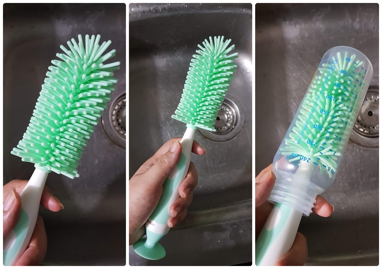 แปรงล้างขวดนมซิลิโคน 360 องศา พร้อมแปรงล้างจุกนมเก็บในด้ามจับ วางตั้งได้