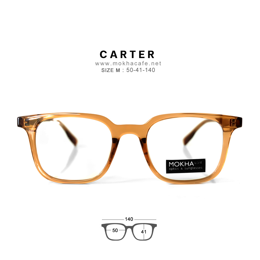 CARTER - clear brown กรอบแว่นตา ทรงเหลี่ยม แกนขาโลหะ กว้าง 140 มม. (sizeM) H41